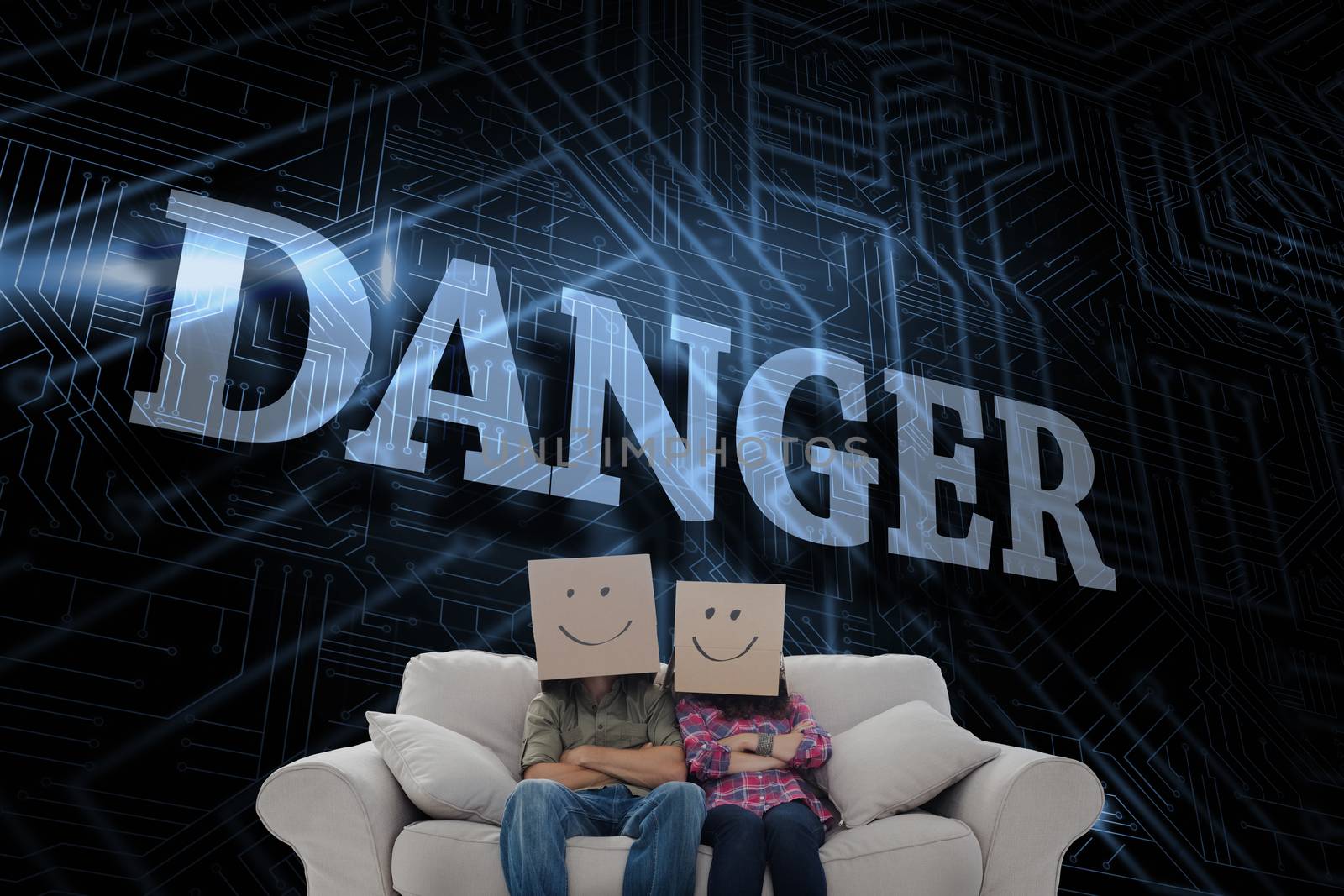 Danger against futuristic black and blue background by Wavebreakmedia