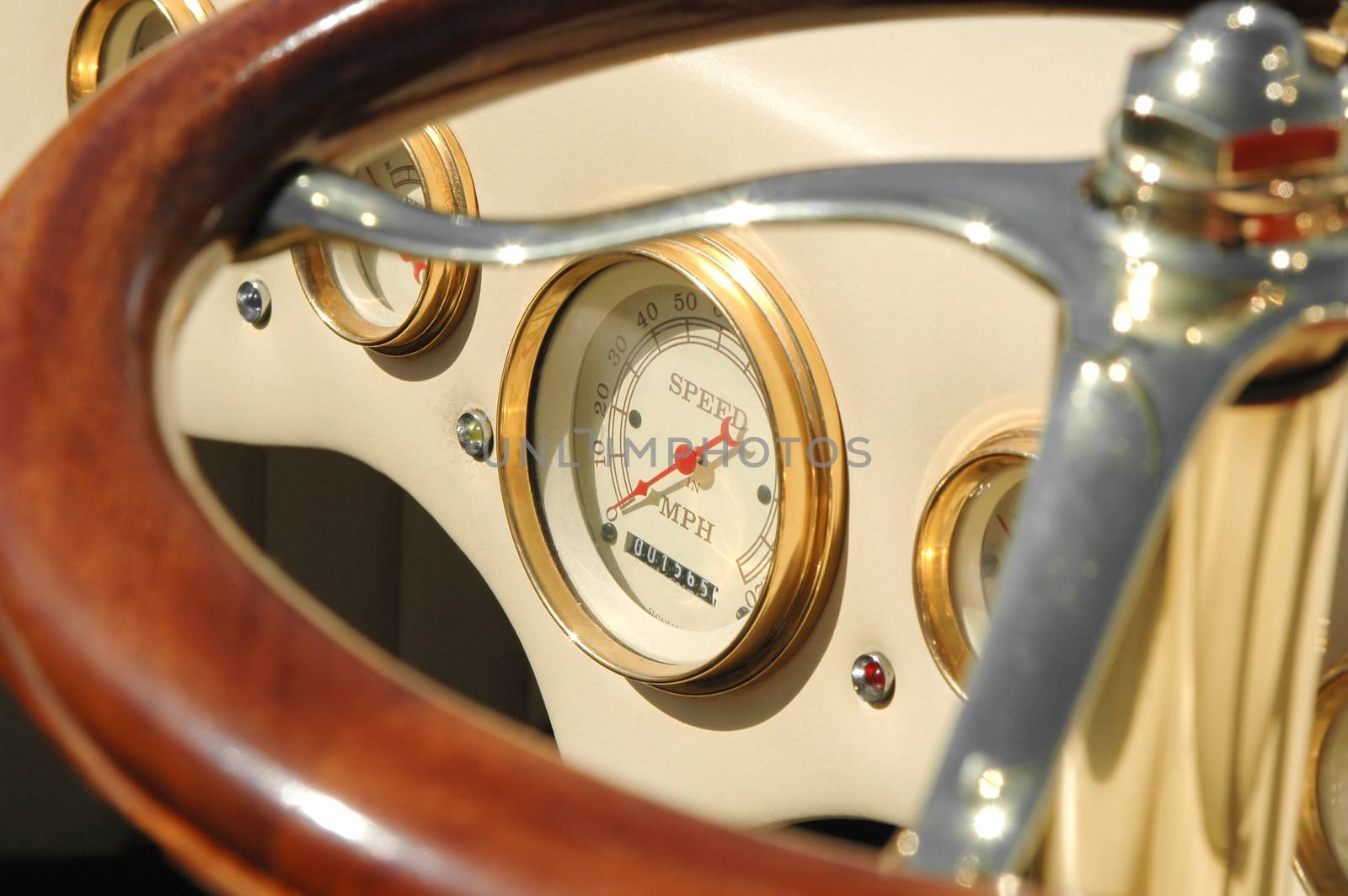 dashboard dials on a retro custom car