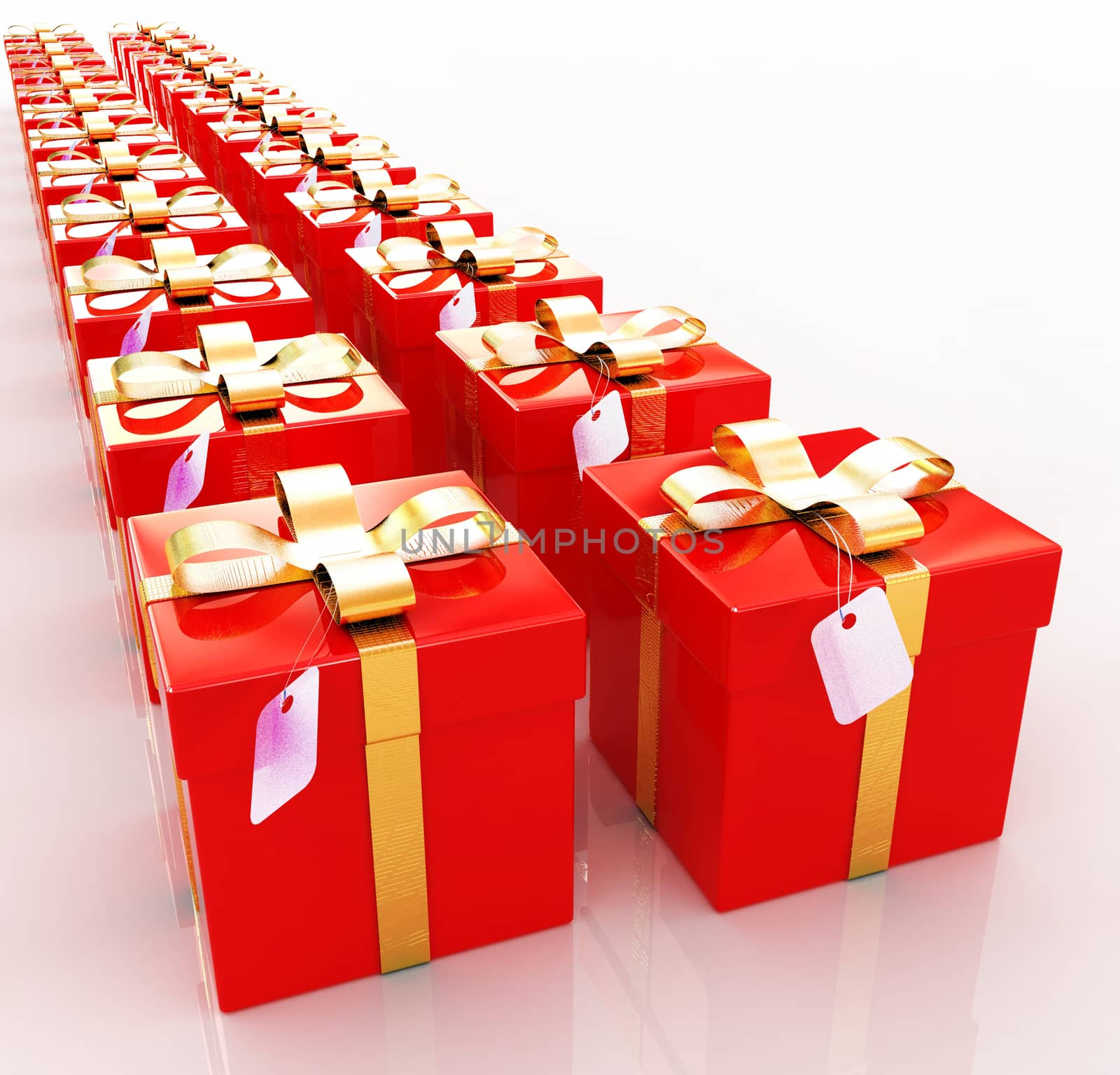 Bright christmas gifts on a white background