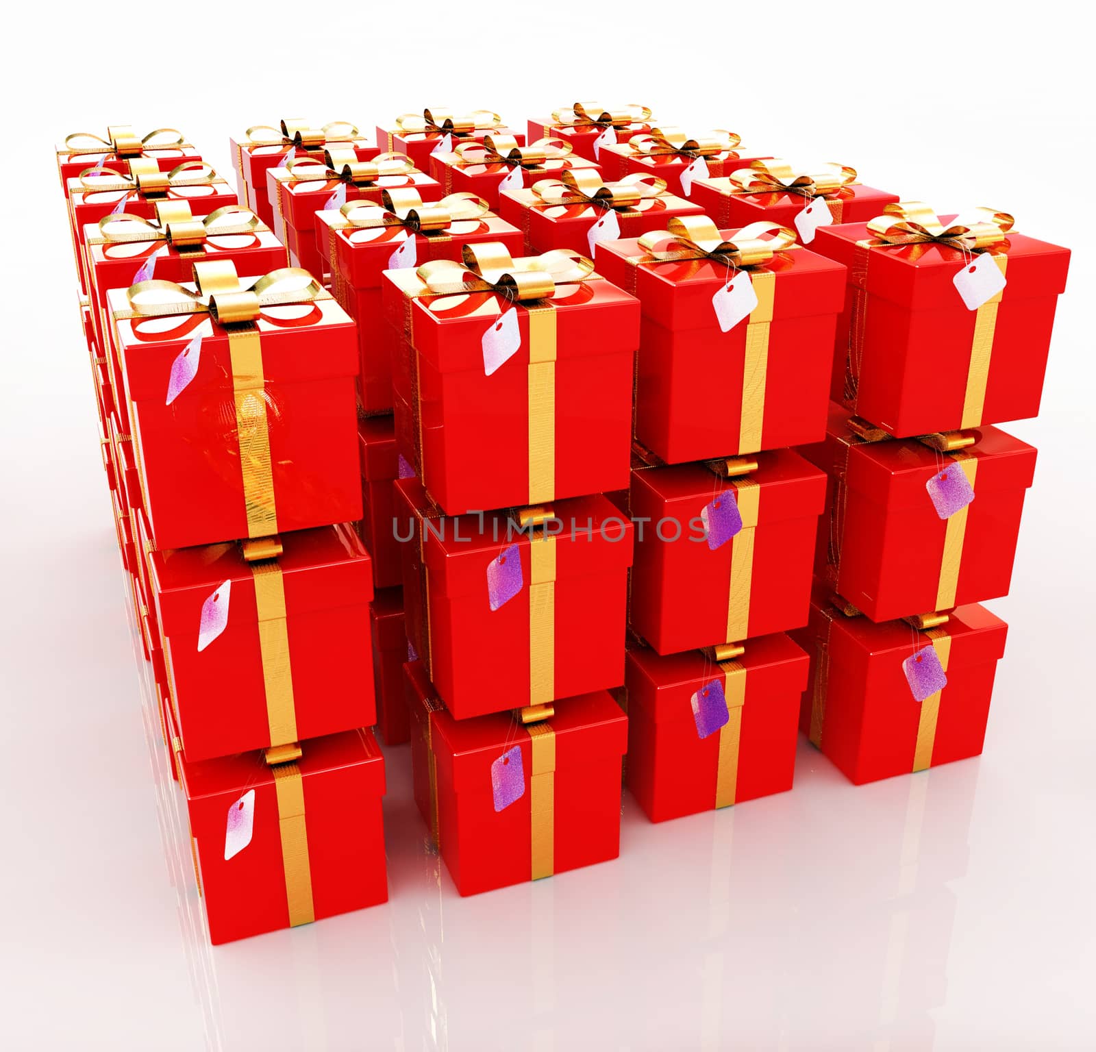 Bright christmas gifts on a white background