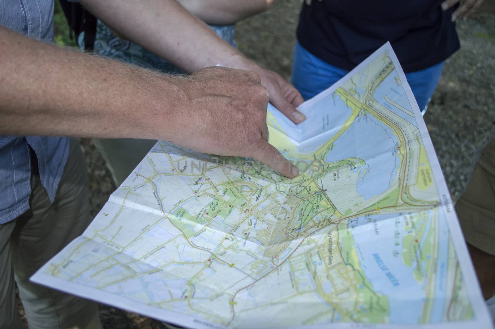 people looking on the map for the destination for walking