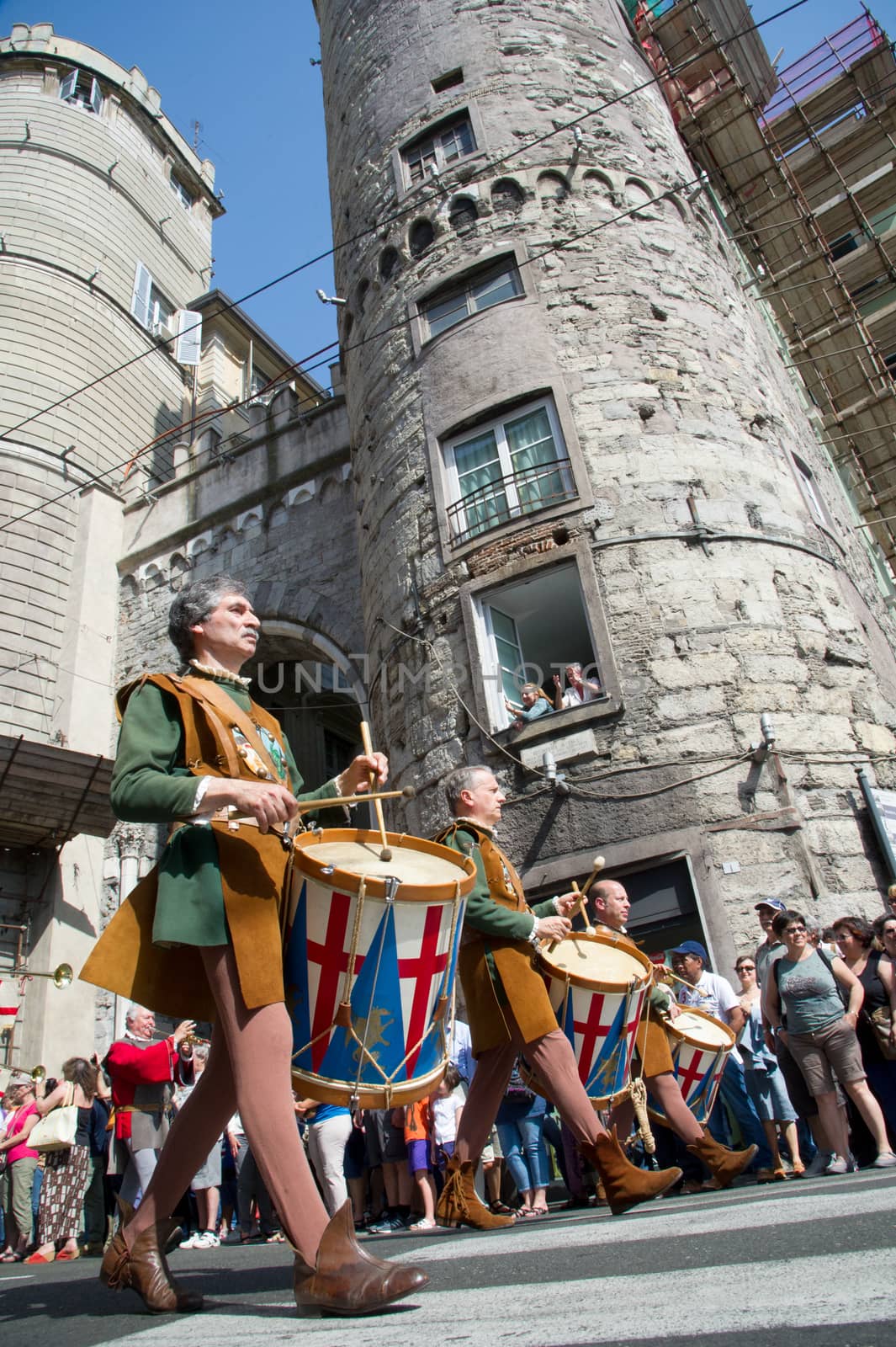 GENOA, ITALY - 8 JUNE 2014 - Unidentified people during the historical parade of the Maritime Republics Palio