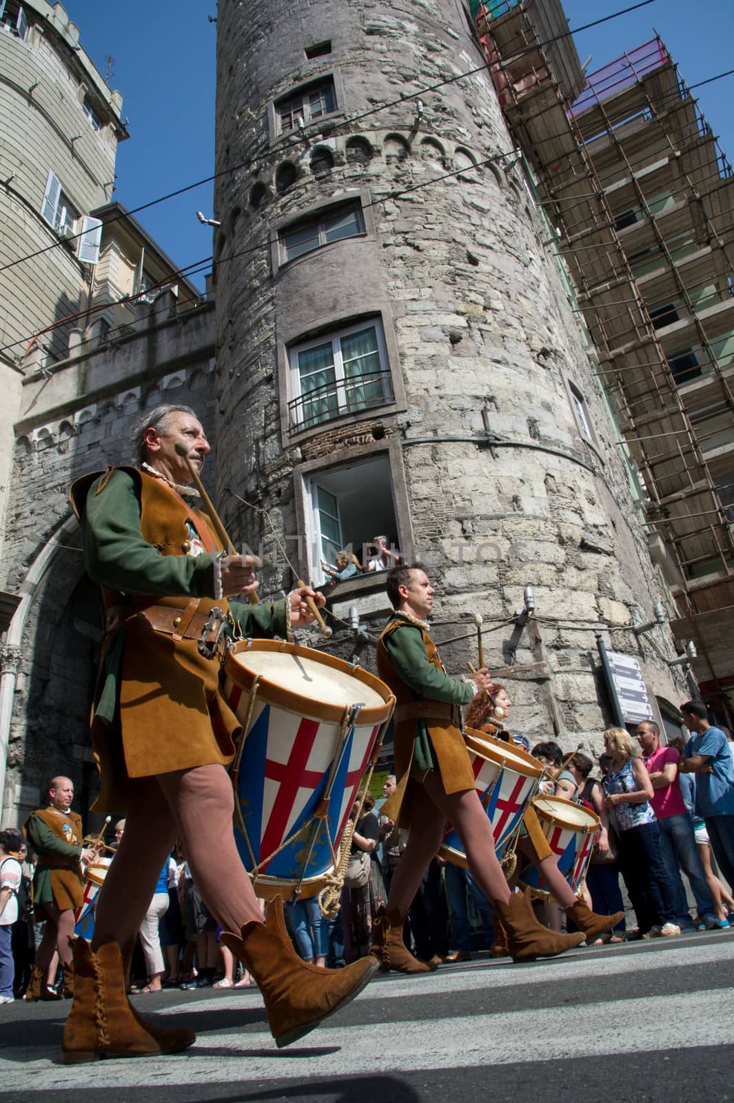 GENOA, ITALY - 8 JUNE 2014 - Unidentified people during the historical parade of the Maritime Republics Palio