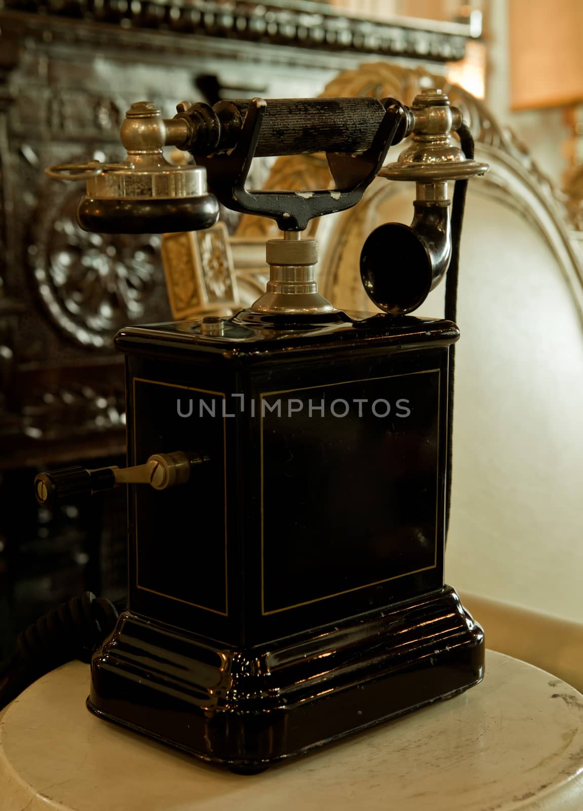 old-fashioned classic vintage telephone on the table