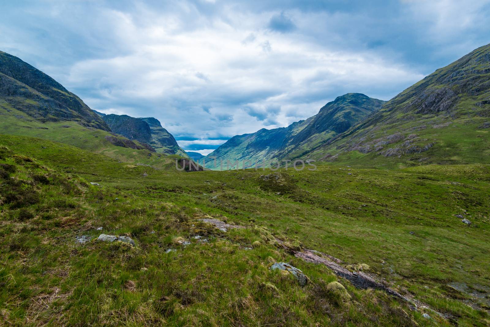 Glencoe or Glen Coe mountains and pass, panoramic view landscape in Lochaber, Scottish Higlands,Scotland. UK.