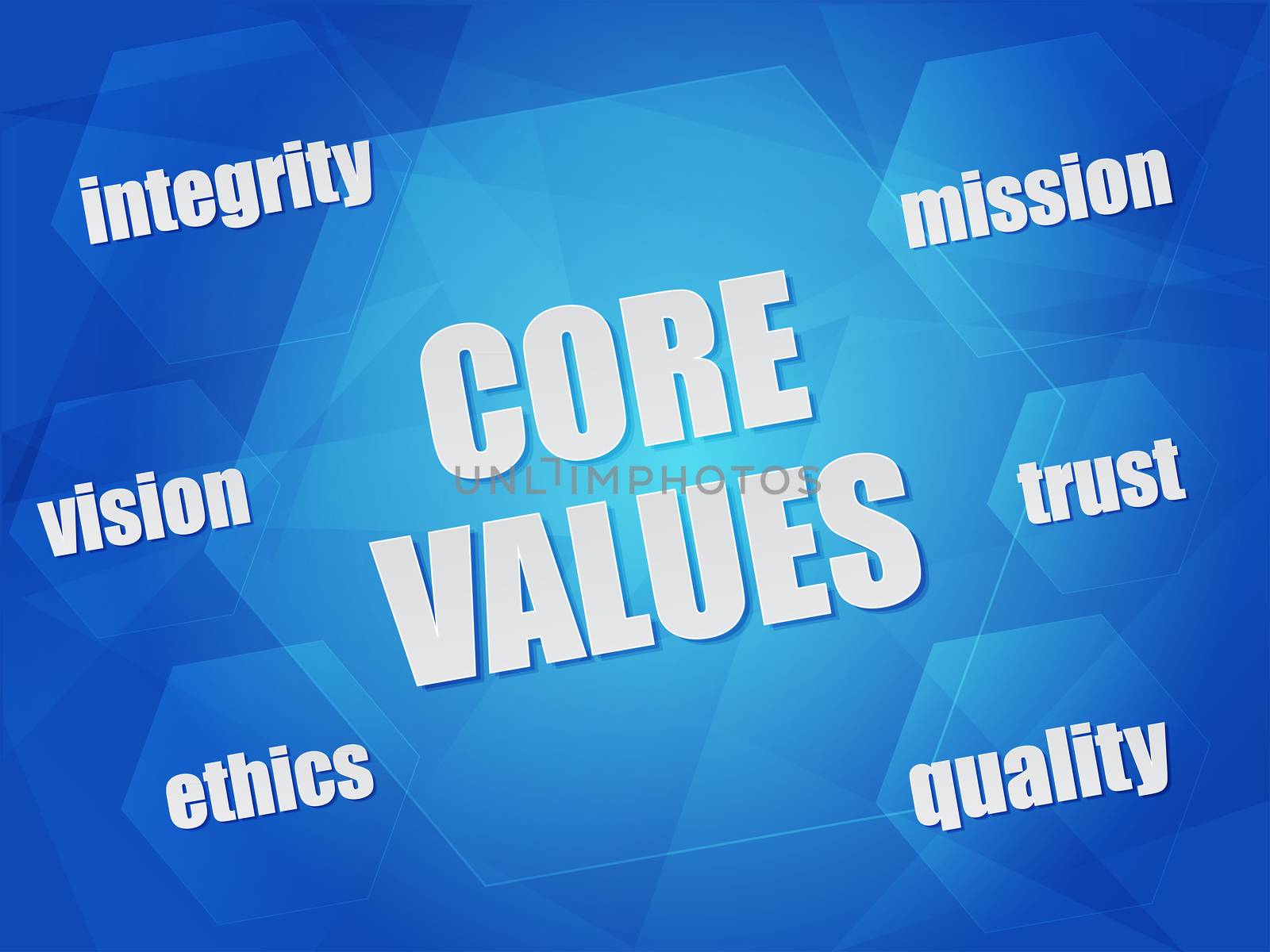 core values and business concept words in hexagons by marinini