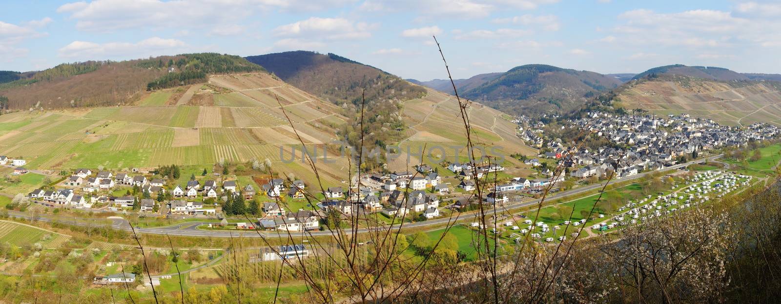 Enkirch an der Mosel Panorama im April
