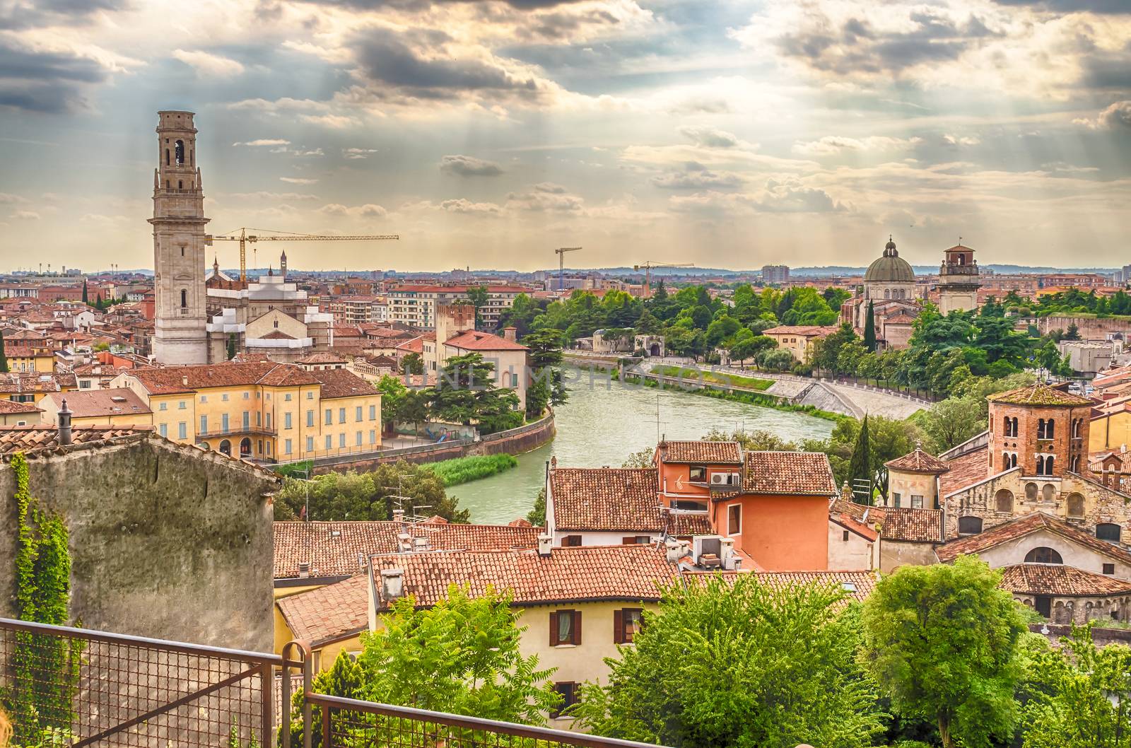 Panoramic View Over central Verona and the Adige River, Italy