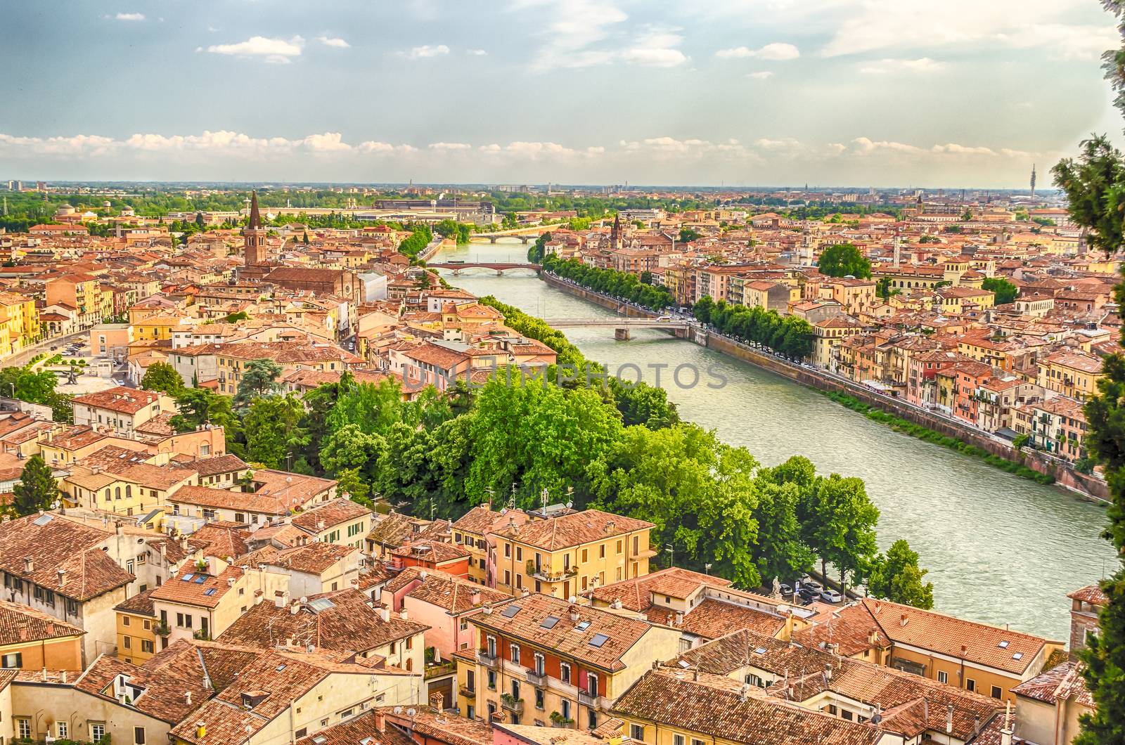Panoramic View Over central Verona and the Adige River, Italy