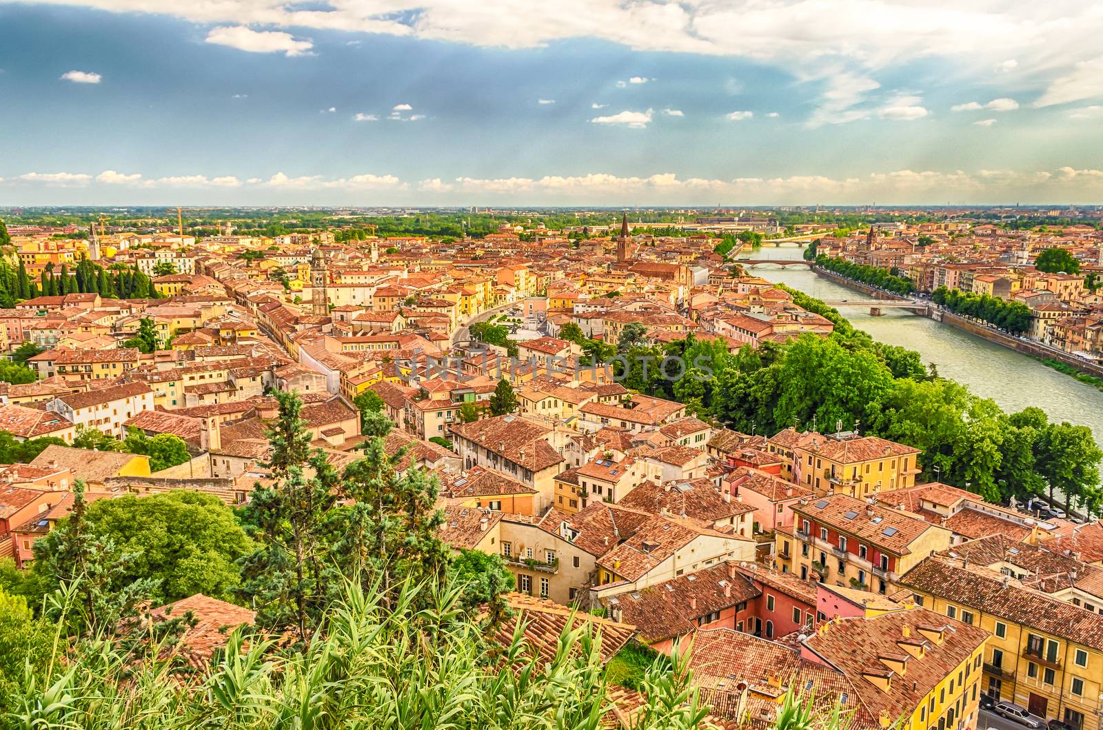 Panoramic View Over central Verona and the Adige River, Italy