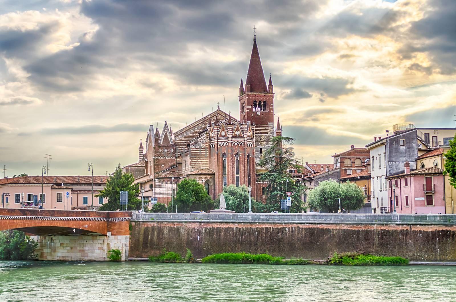 San Fermo Maggiore Church, view by the Adige River, Verona