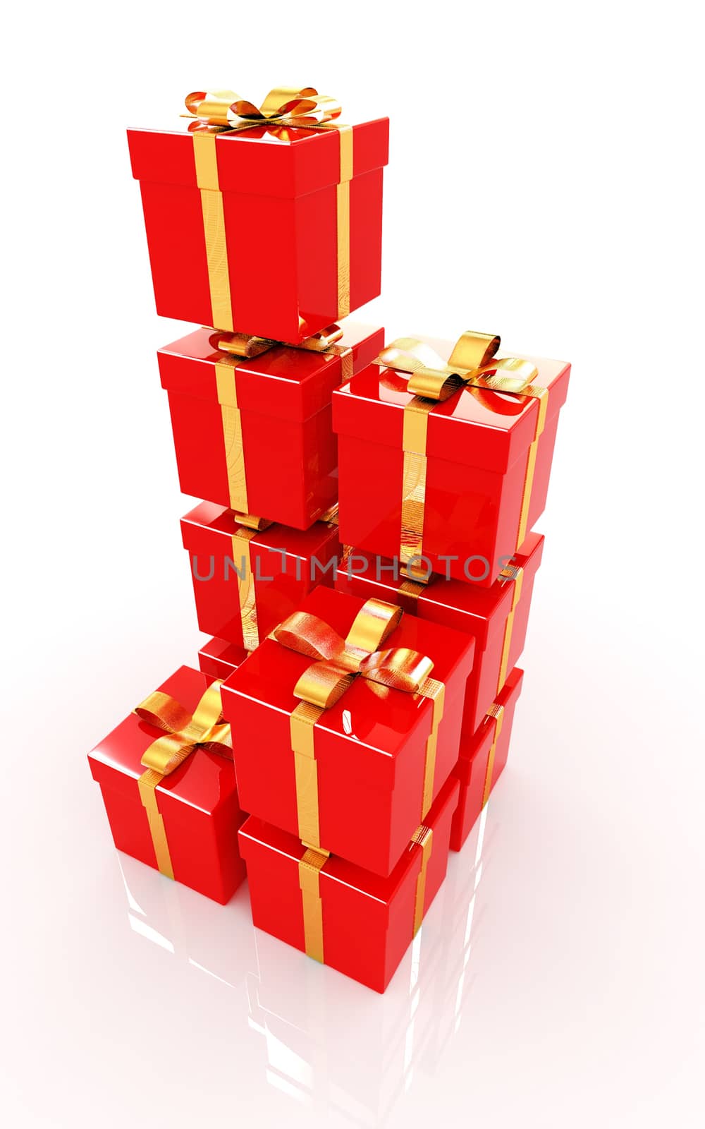 Bright christmas gifts on a white background 