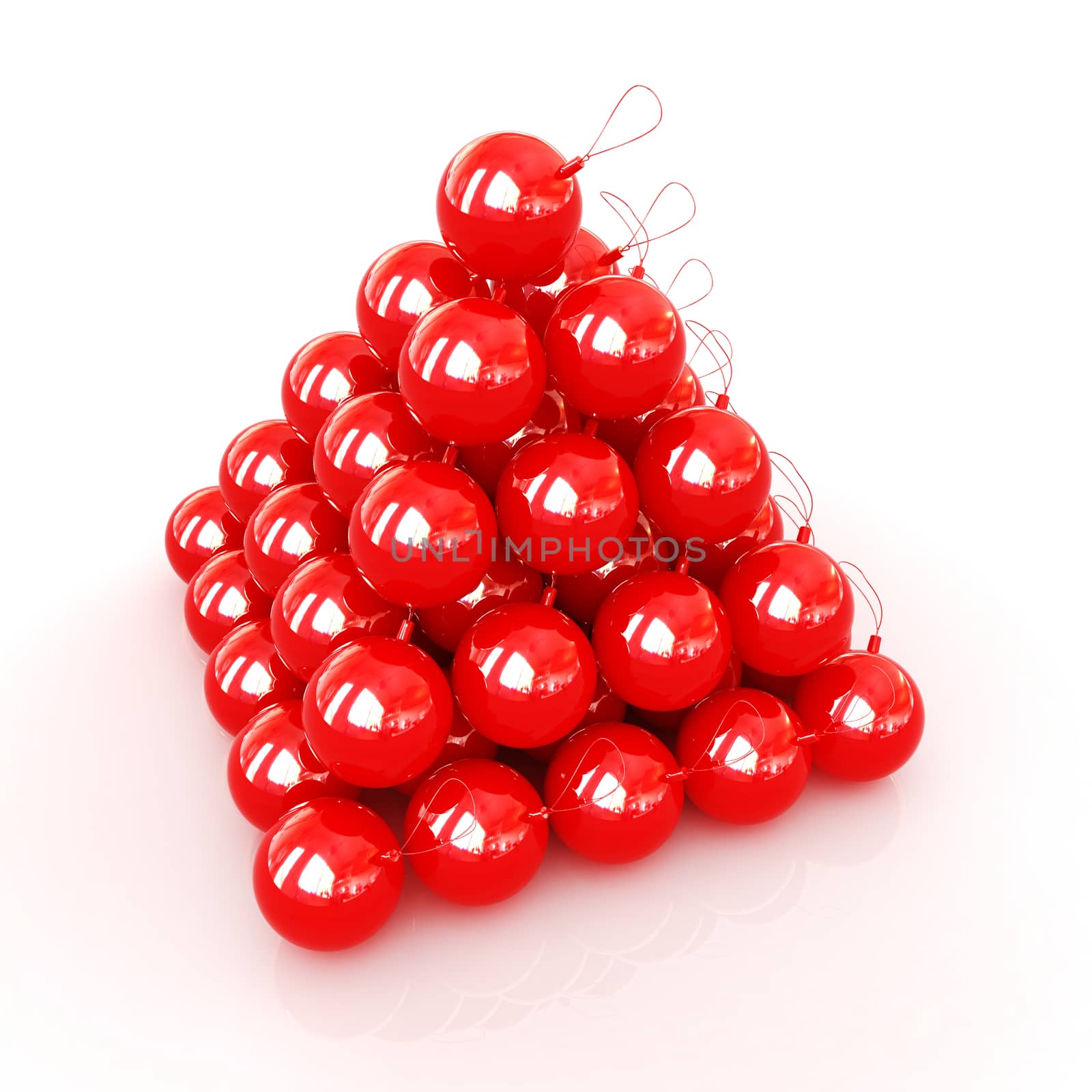 Traditional Christmas toys on a reflective background 