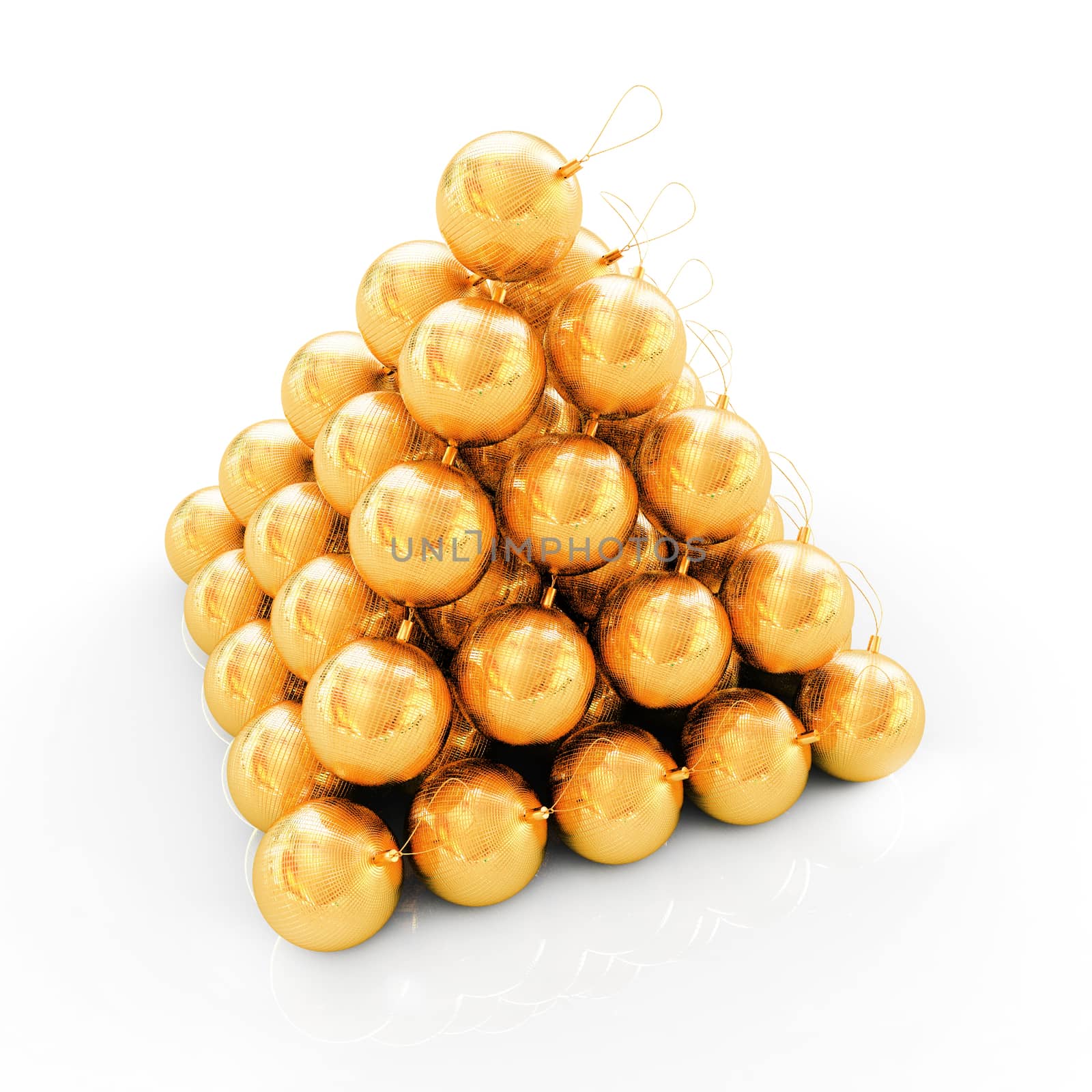 Traditional Christmas toys on a reflective background 