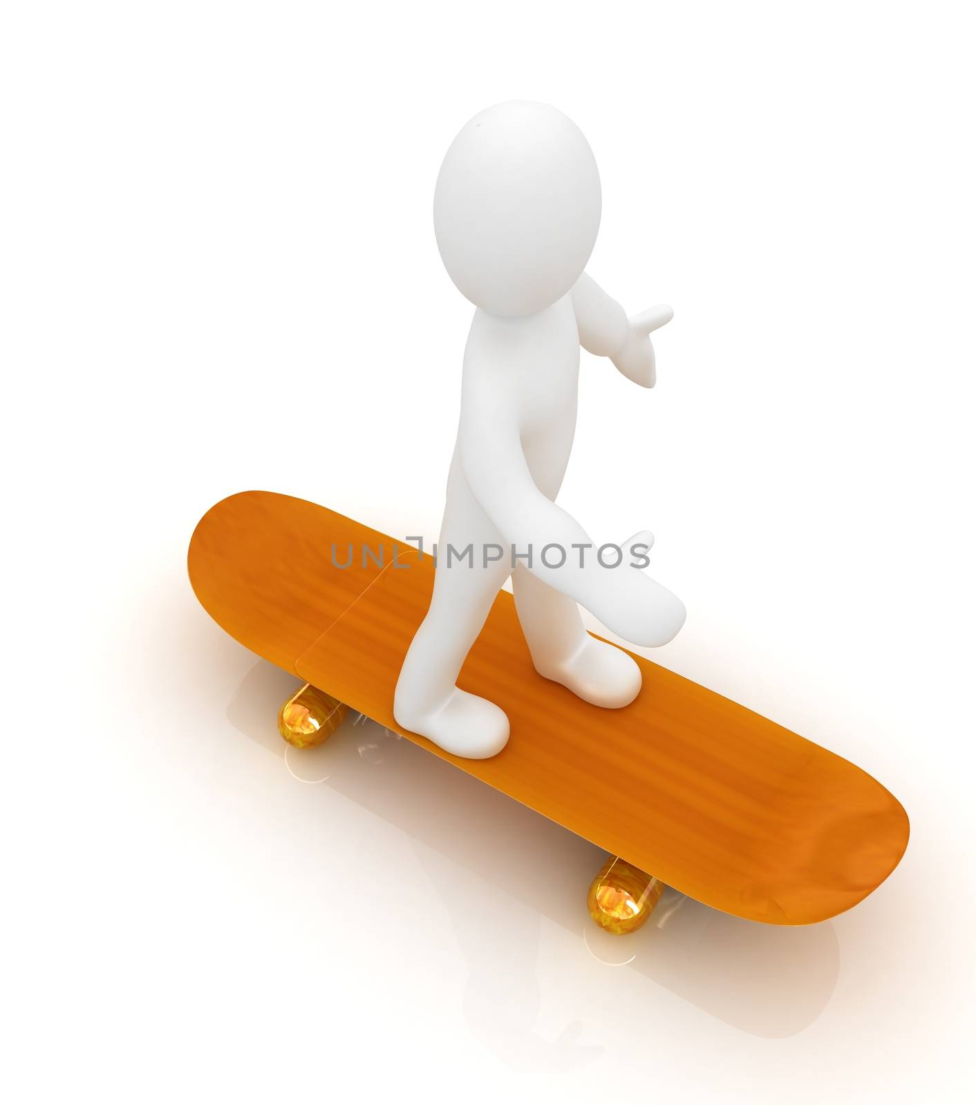 3d white person with a skate and a cap. 3d image on a white background