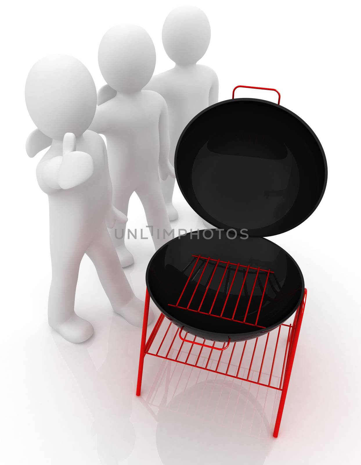 3d man with barbeque isolated on white 