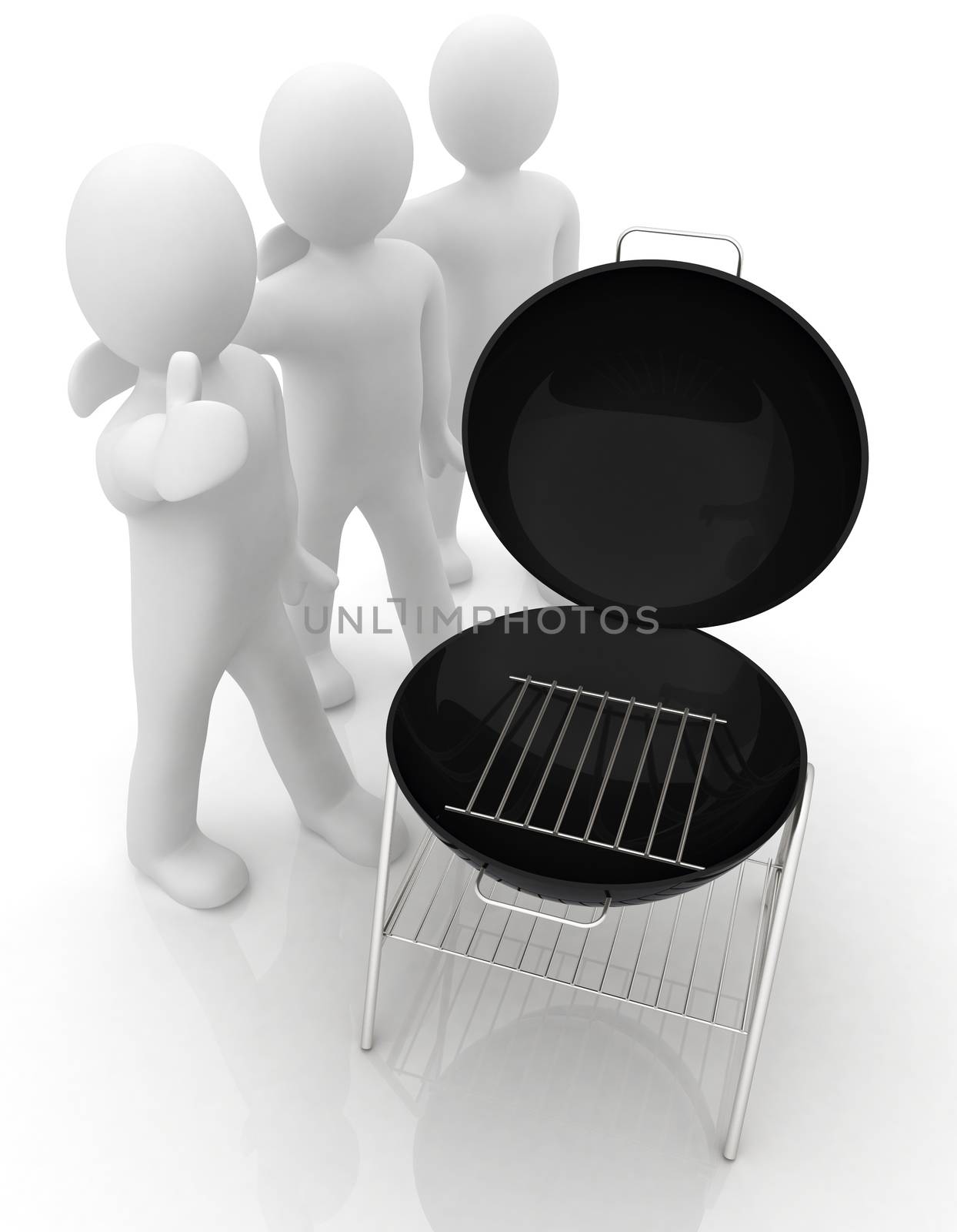 3d man with barbeque isolated on white 