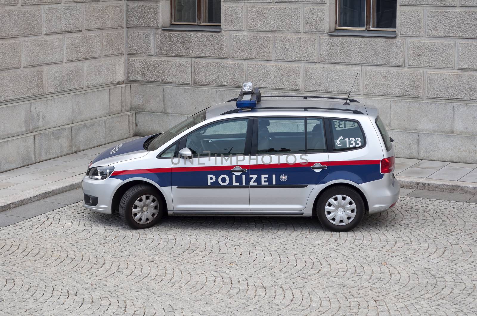 Police car in the city of Vienna, Austria.