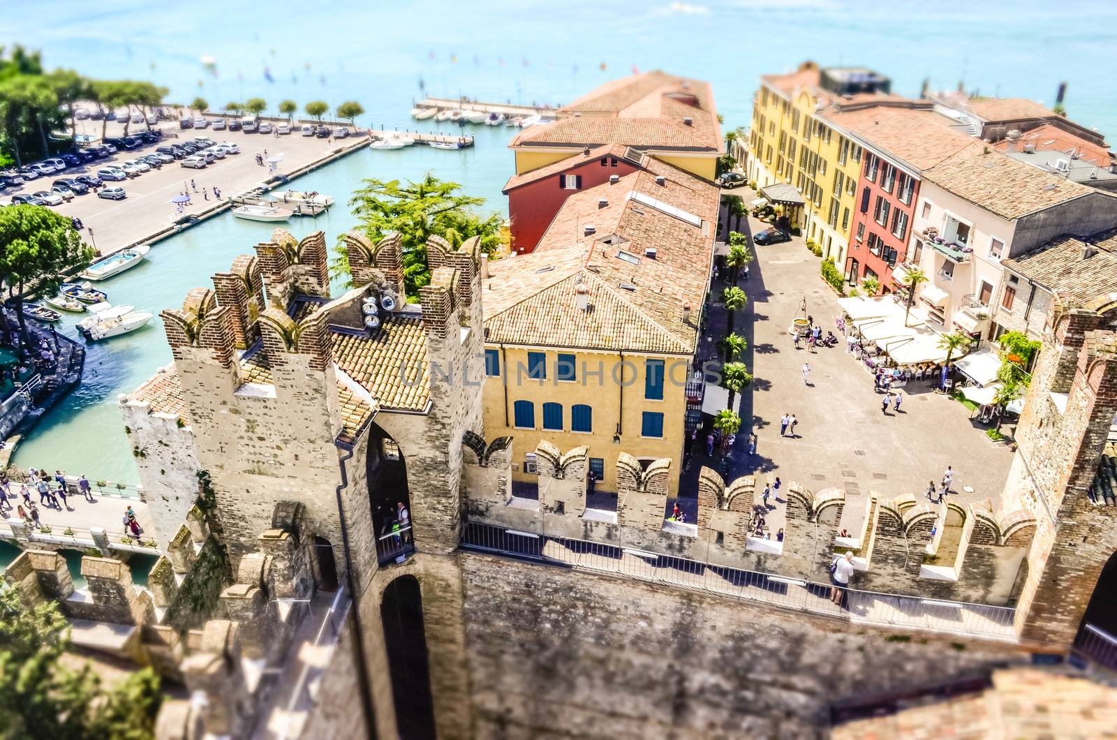 Aerial View of Sirmione from the Scaliger Castle over the Garda Lake, Italy