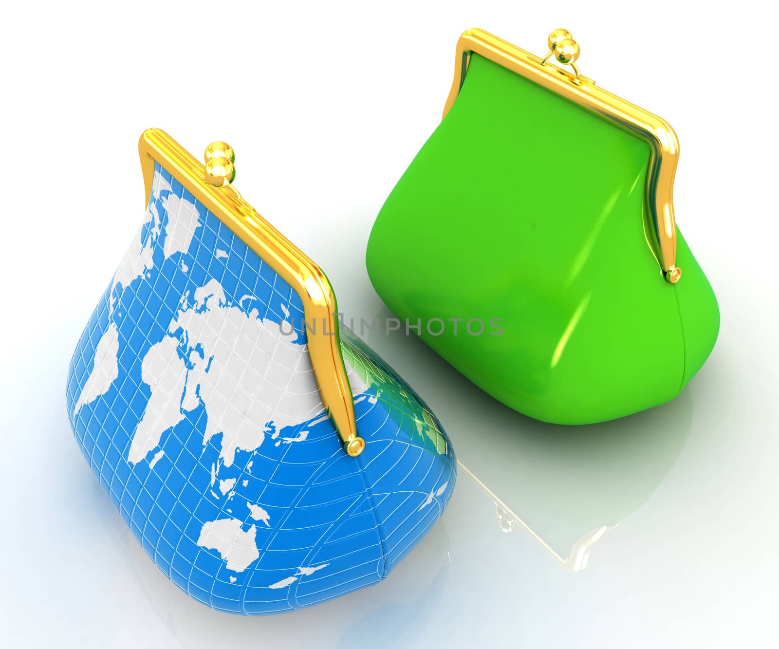 Purse Earth and purses. On-line concept on a white background