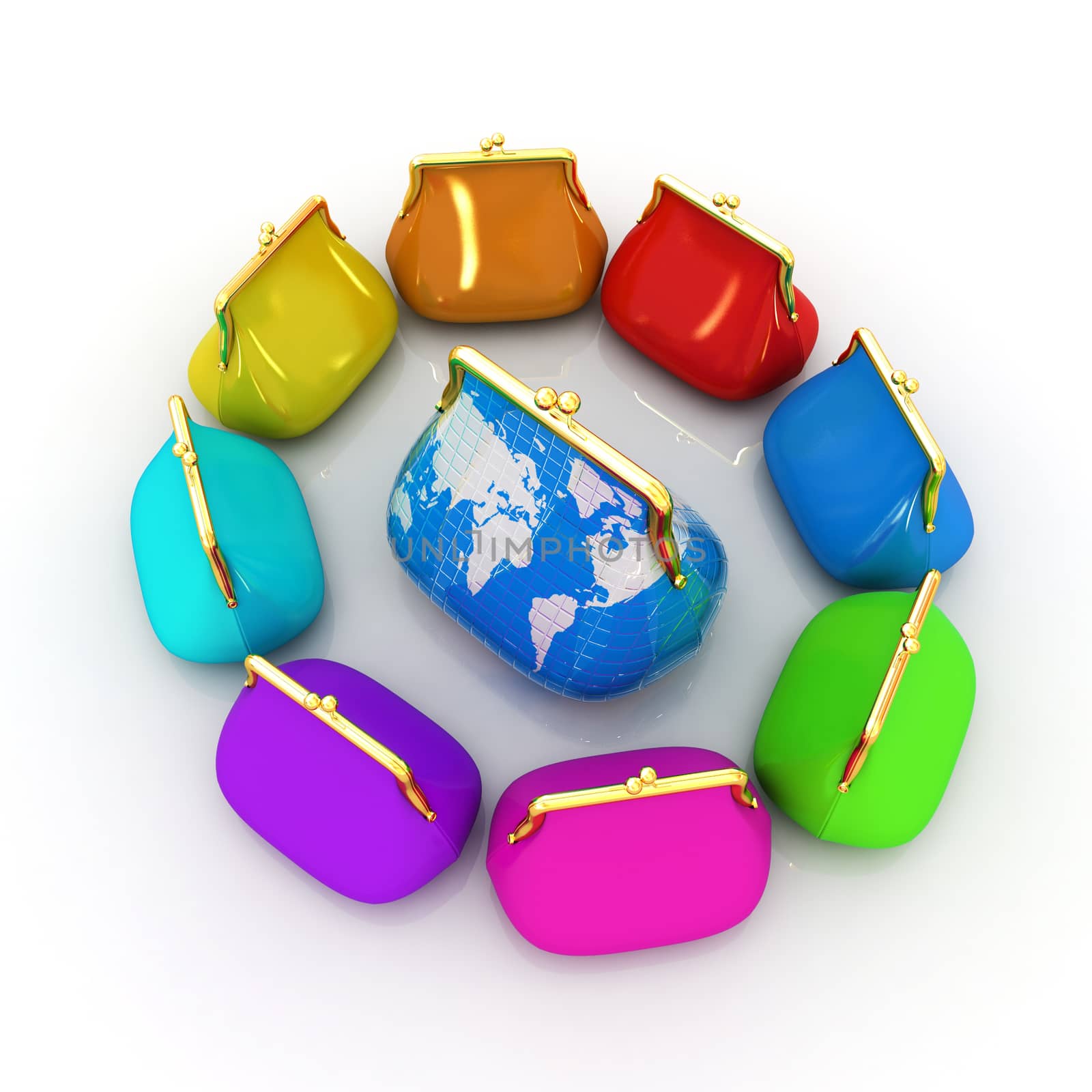 Purse Earth and purses. On-line concept on a white background