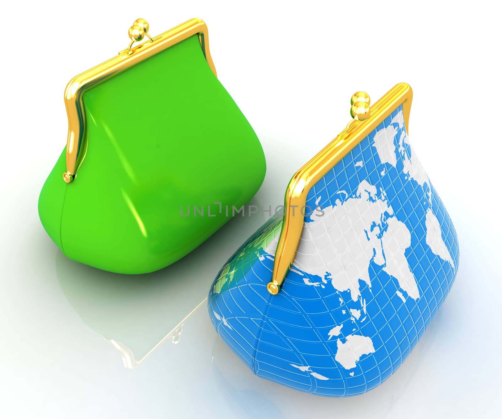 Purse Earth and purses. On-line concept on a white background