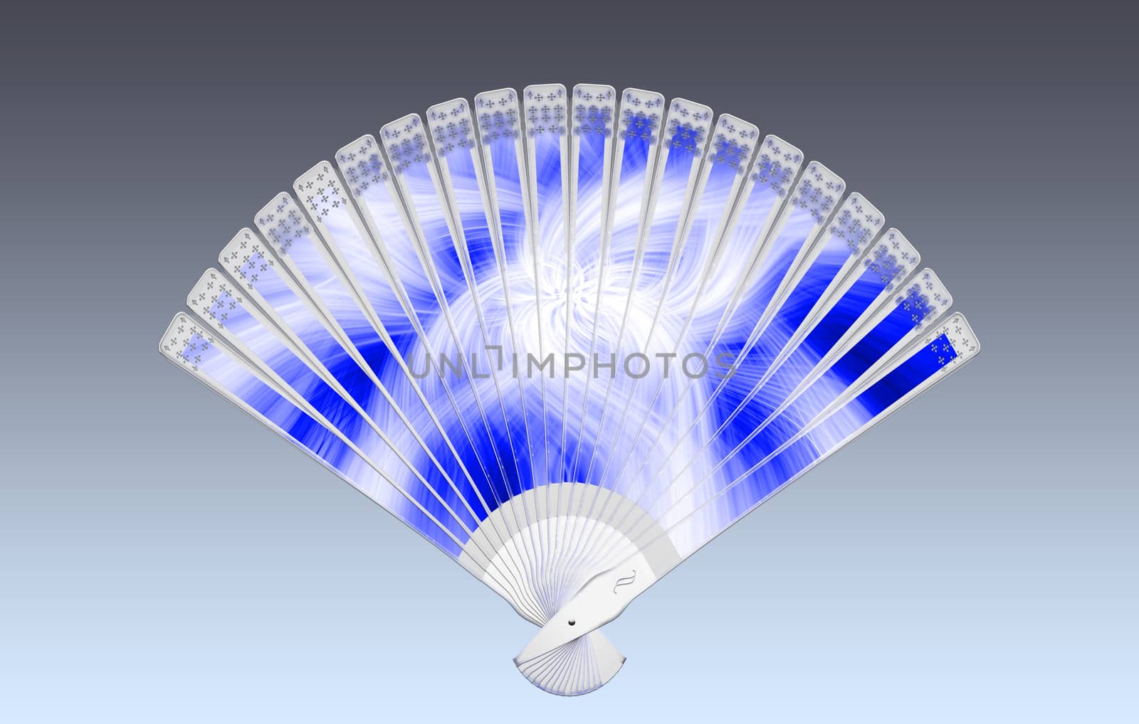 Colorful hand fan. Isolated on gray
