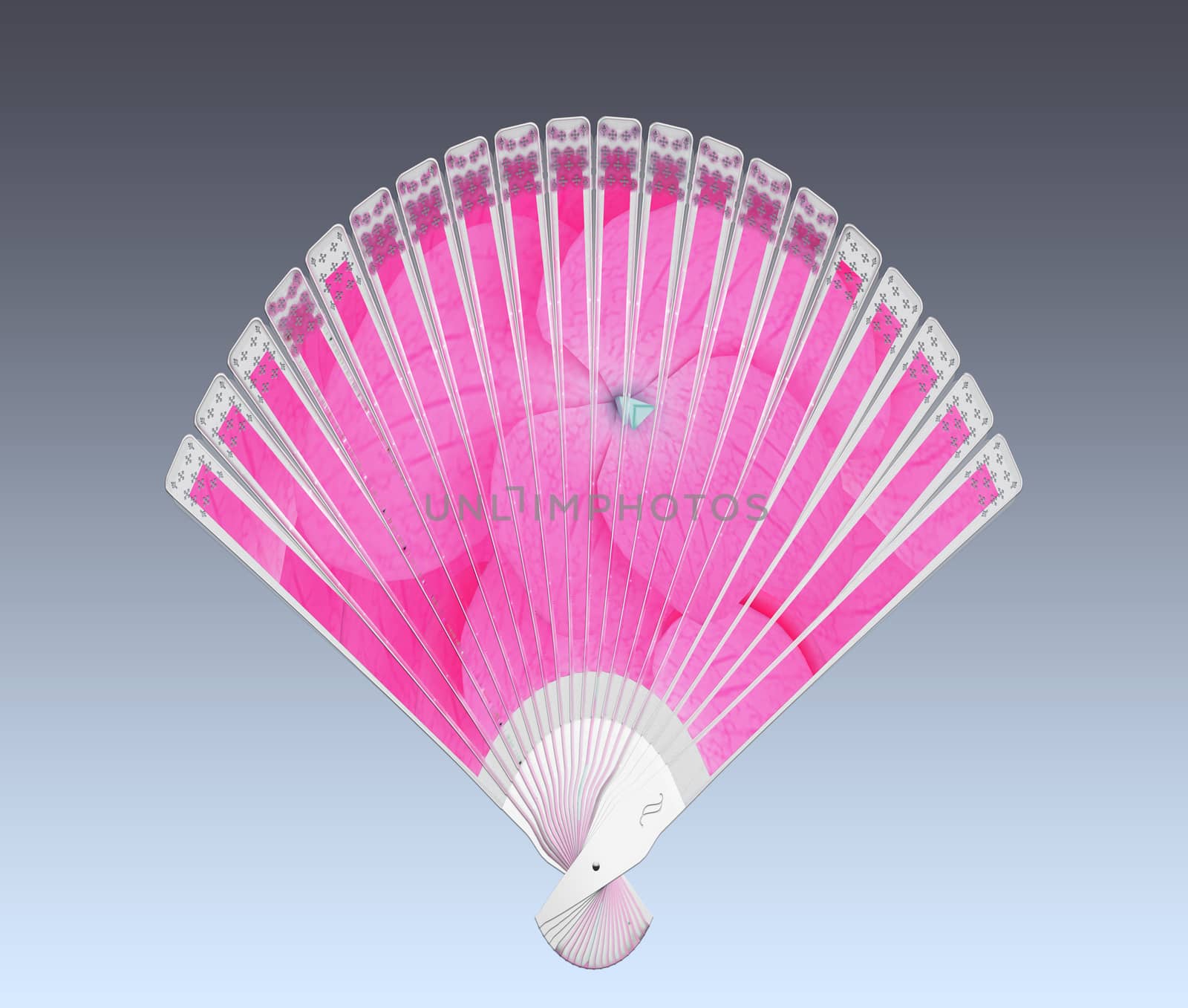 Colorful hand fan. Isolated on gray