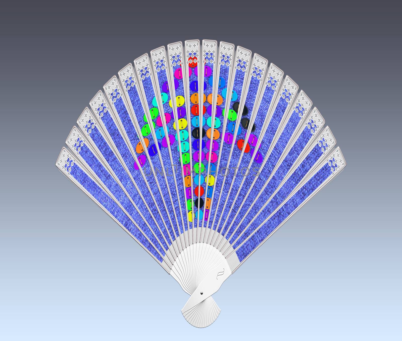 Colorful hand fan isolated on gray