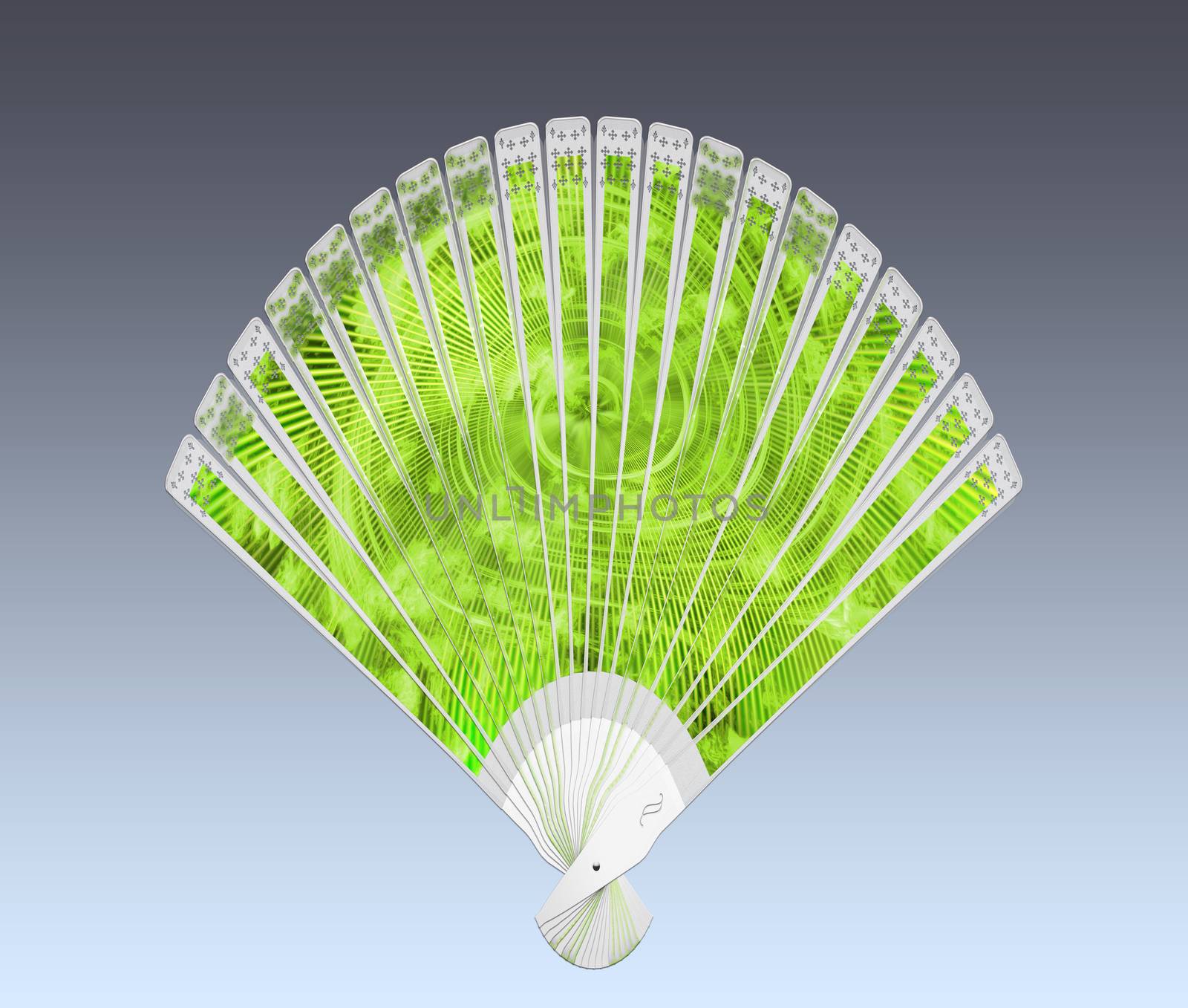 Colorful hand fan. Isolated on gray