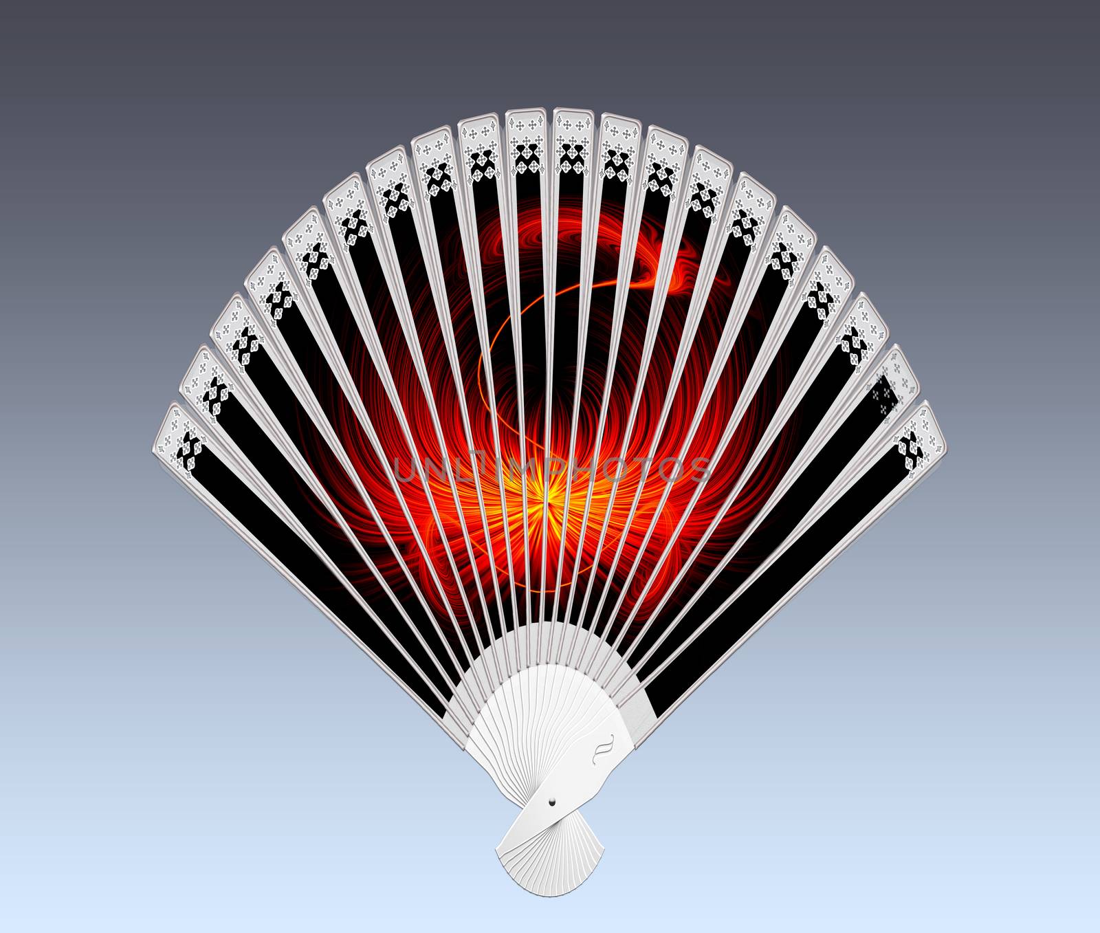 Colorful hand fan isolated on gray