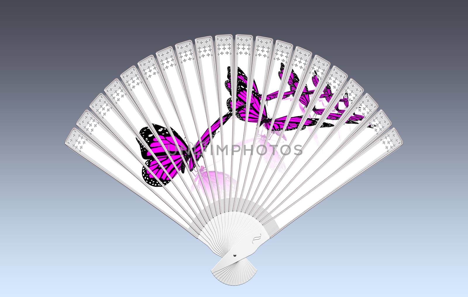 Colorful hand fan isolated on gray