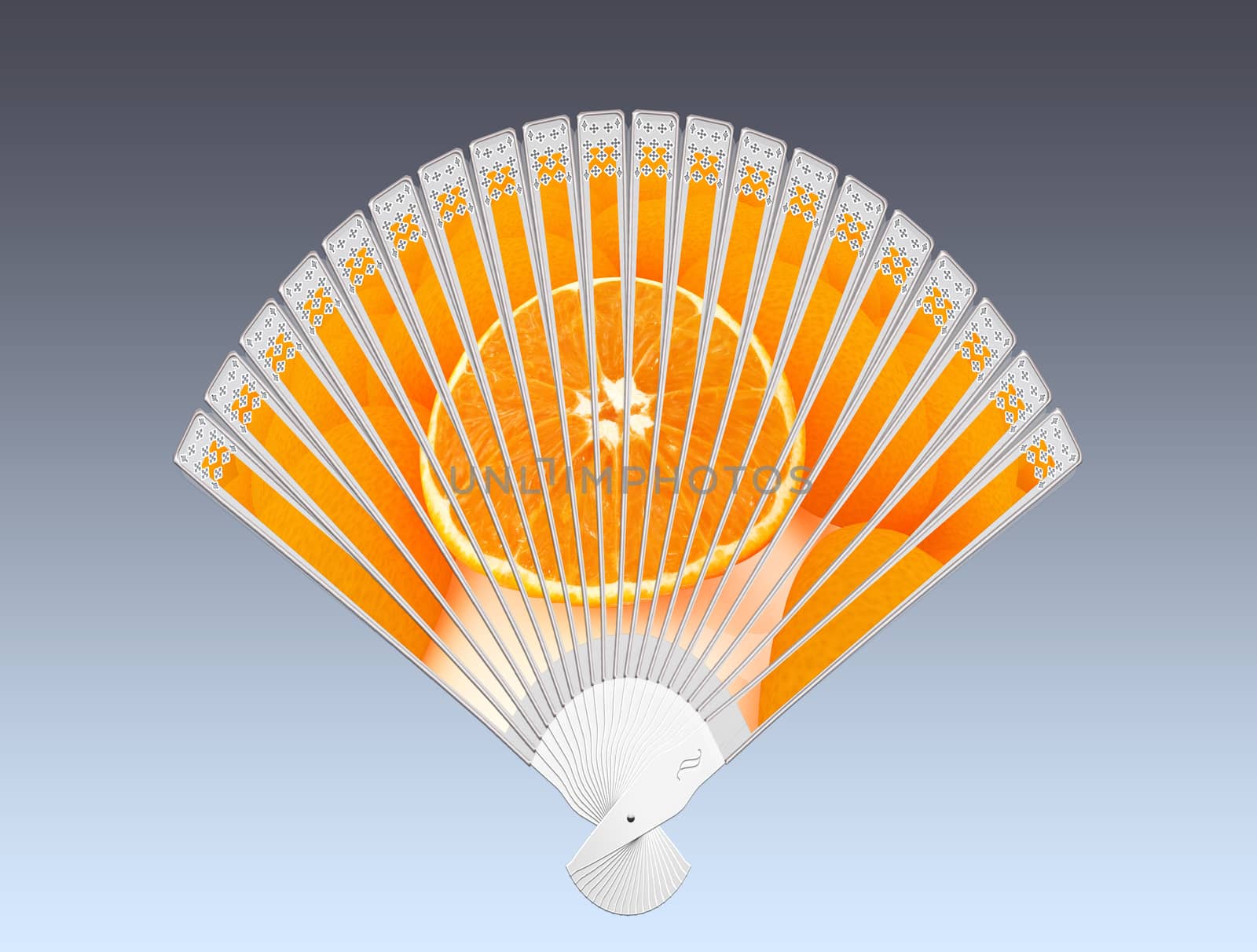 Colorful hand fan isolated on gray