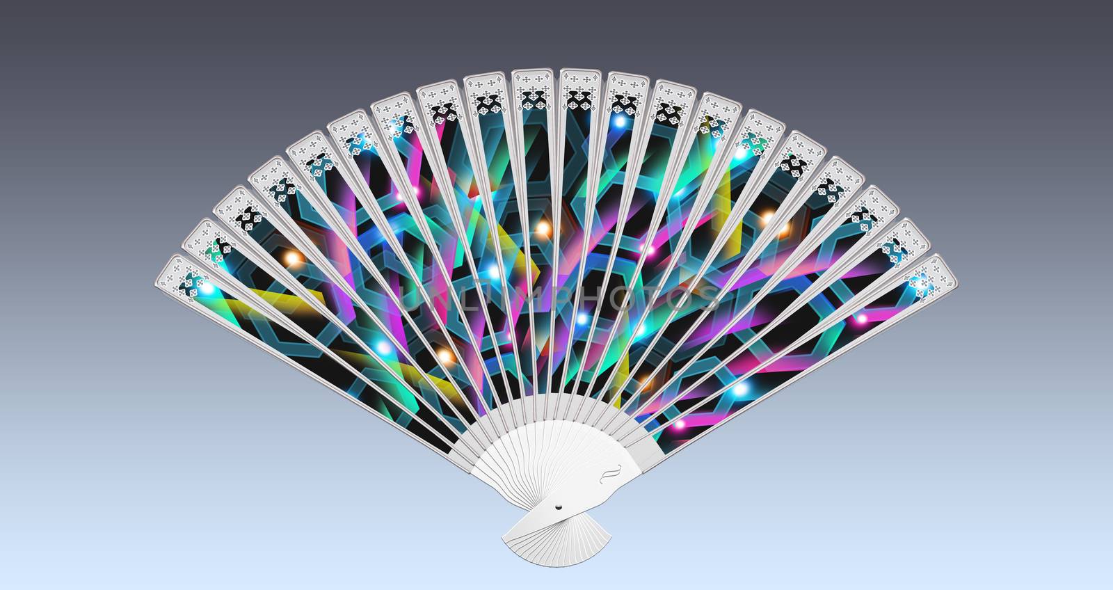 Colorful hand fan isolated on gray