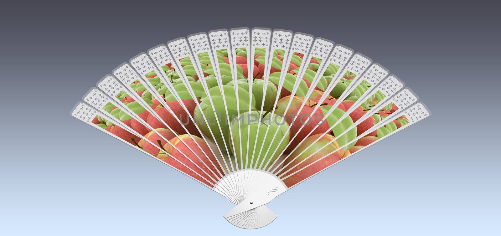 Colorful hand fan isolated on gray 