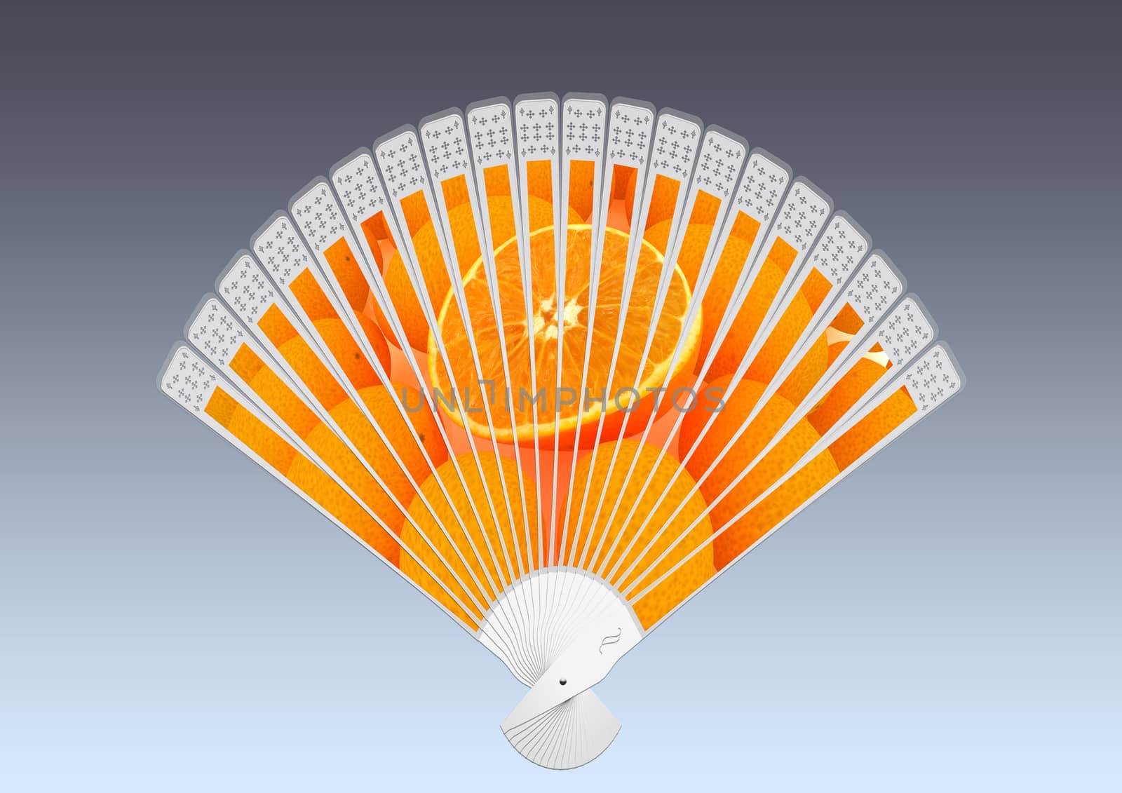 Colorful hand fan isolated on gray 