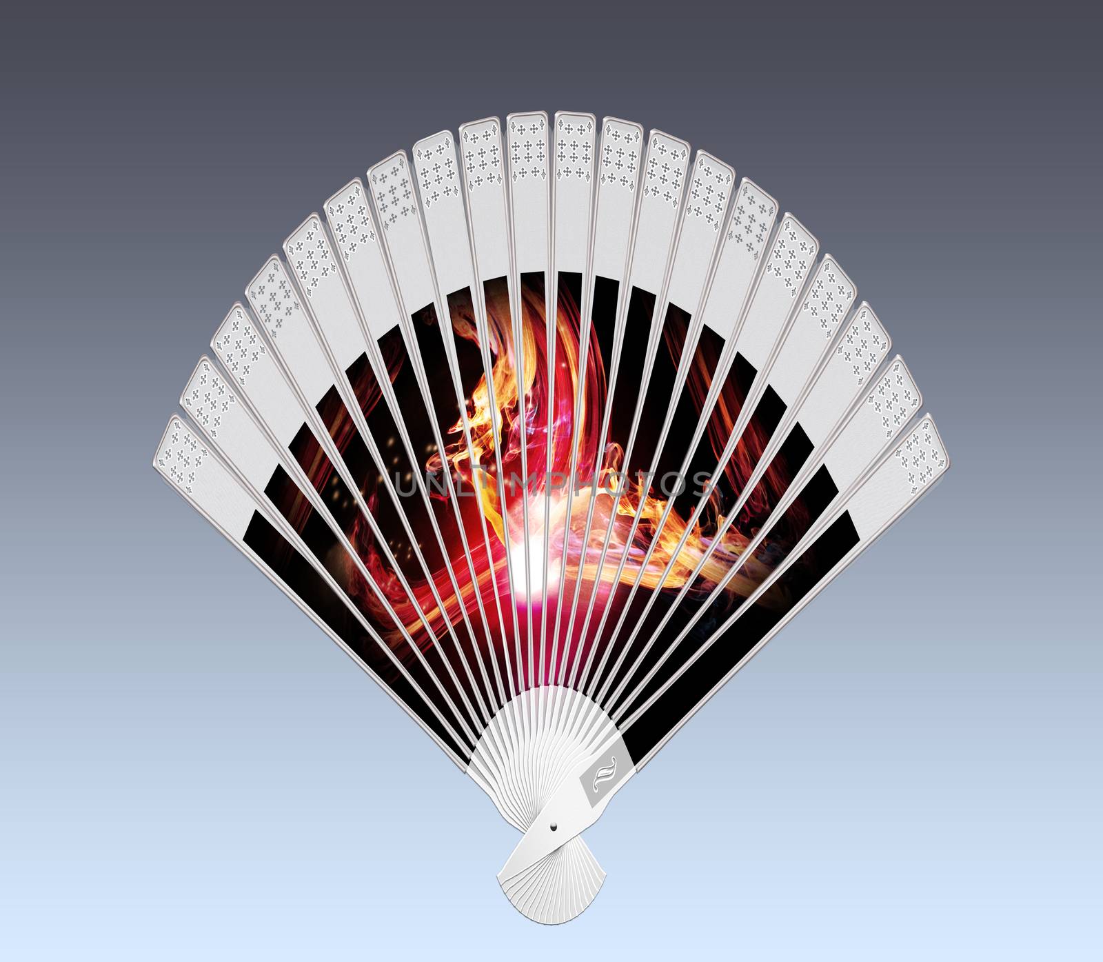 Colorful hand fan isolated on gray