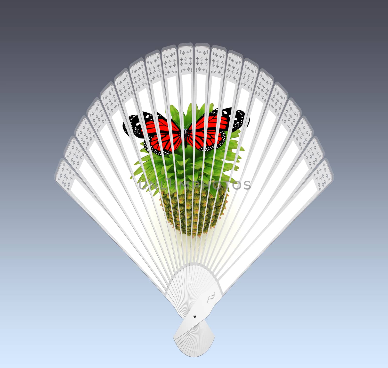 Colorful hand fan isolated on gray 