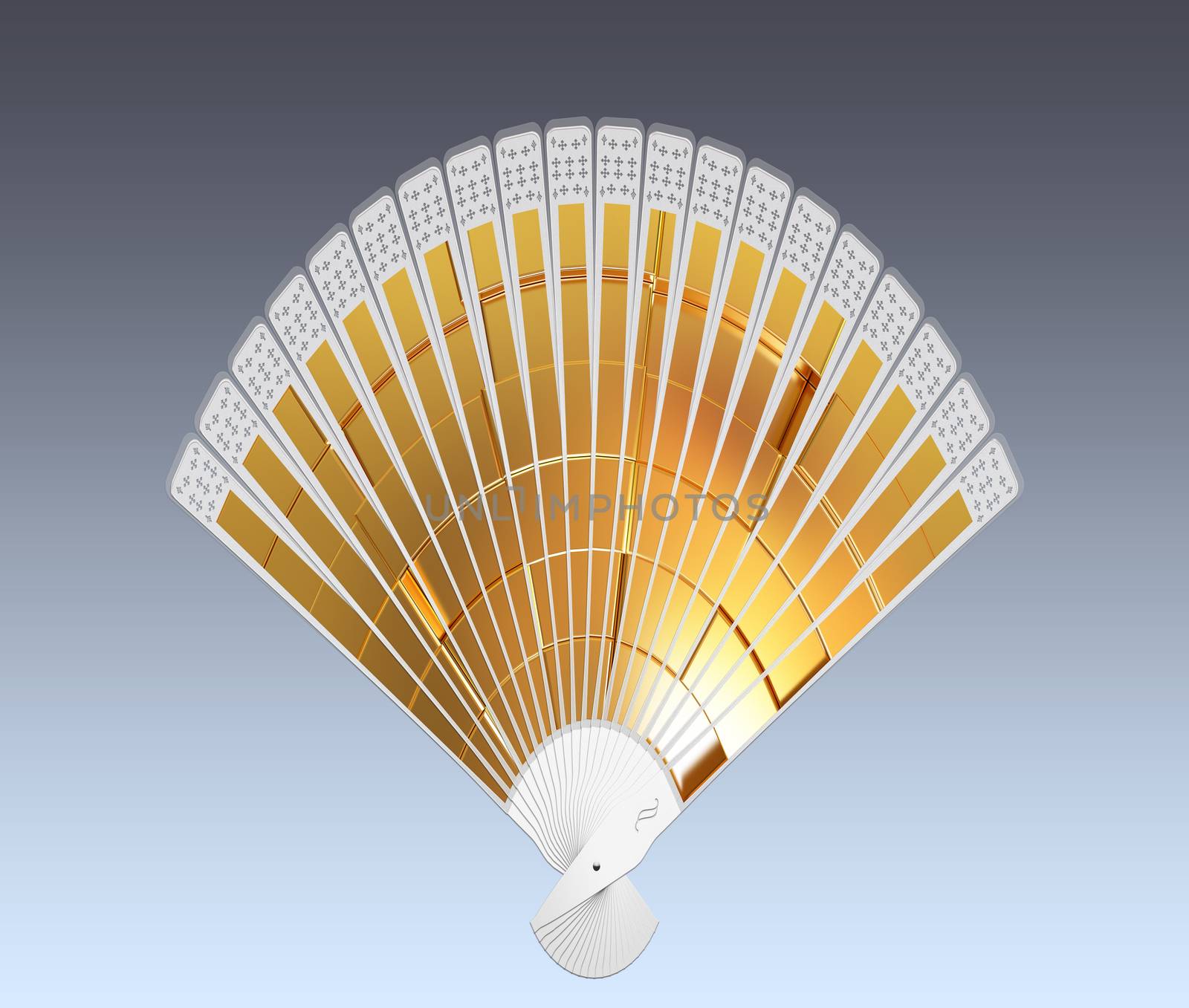 Colorful hand fan isolated on gray 