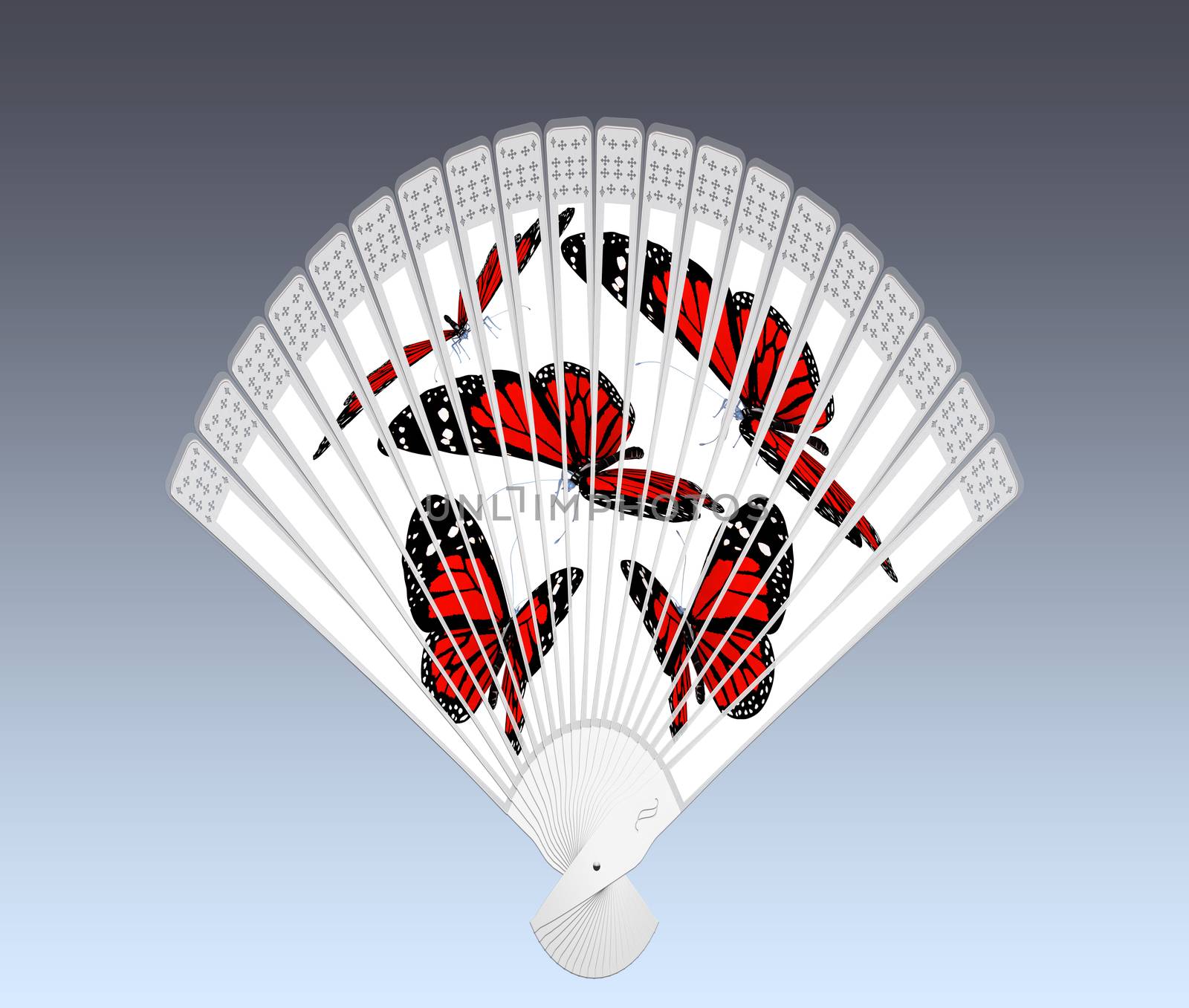 Colorful hand fan isolated on gray 