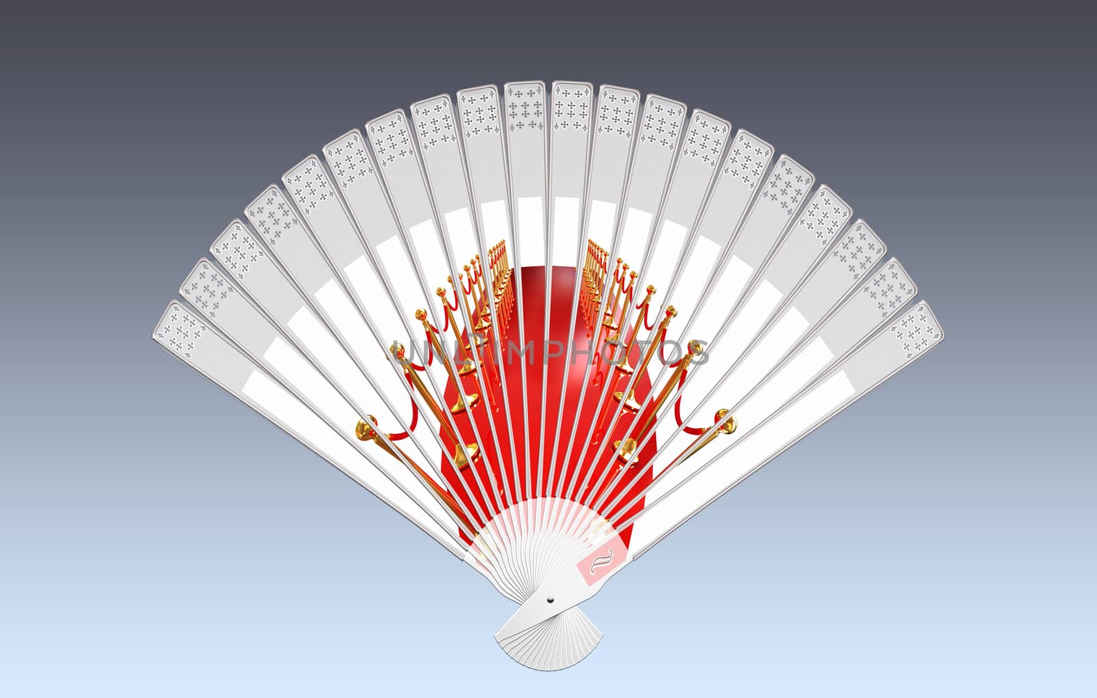 Colorful hand fan isolated on gray