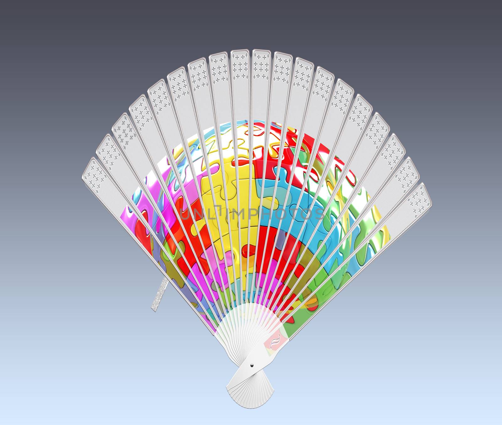 Colorful hand fan isolated on gray