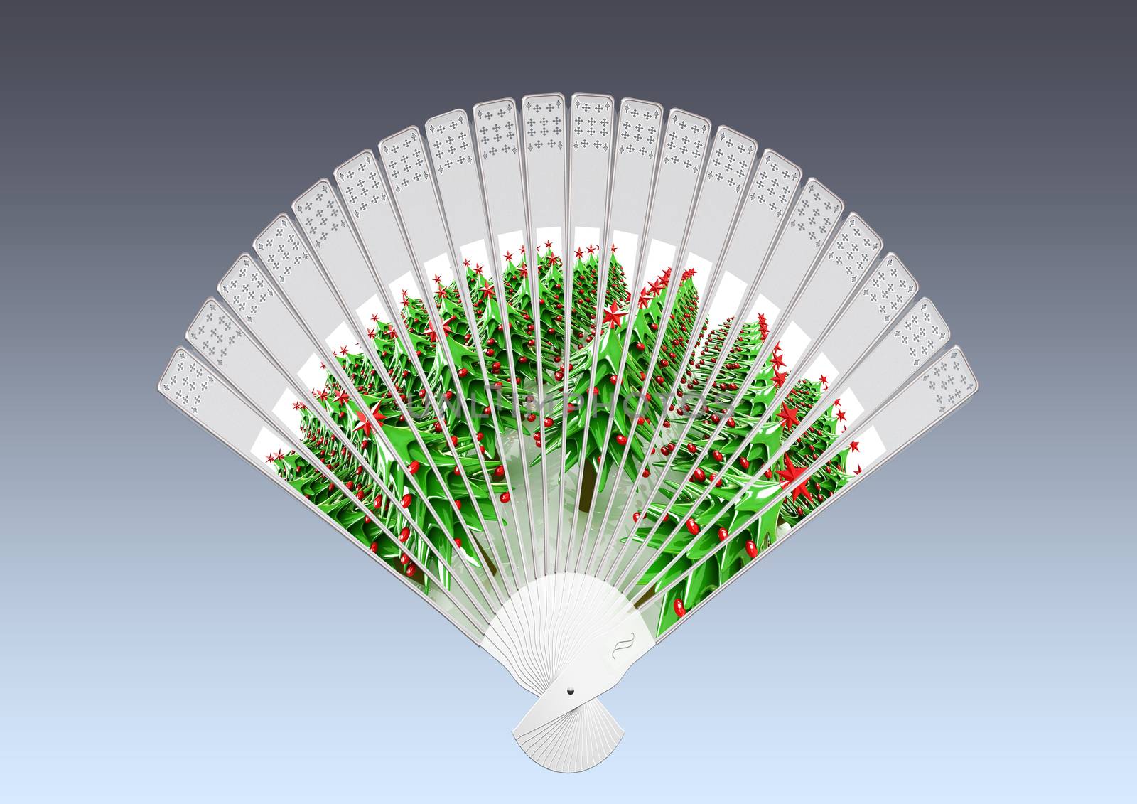 Colorful hand fan isolated on gray