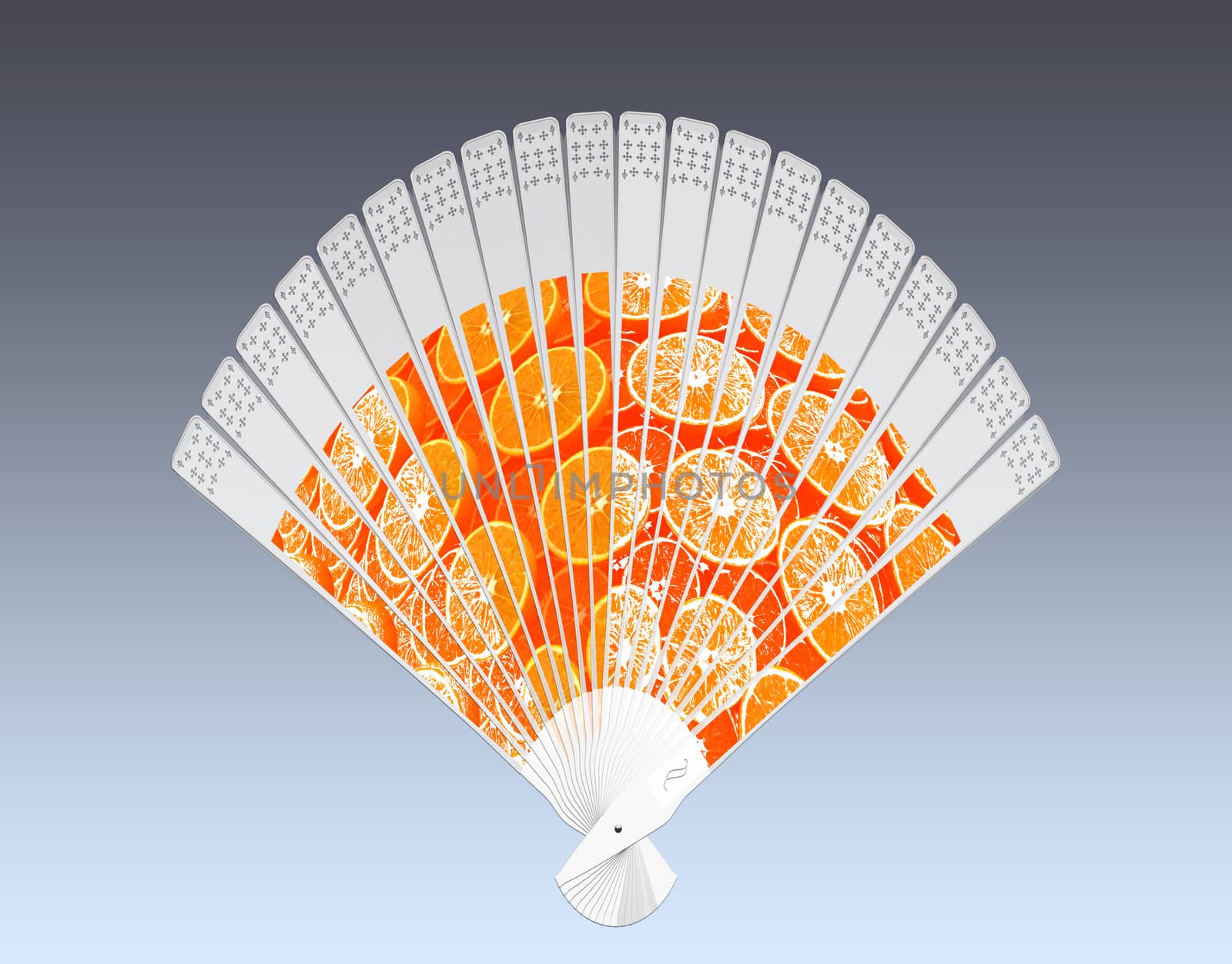 Colorful hand fan isolated on gray