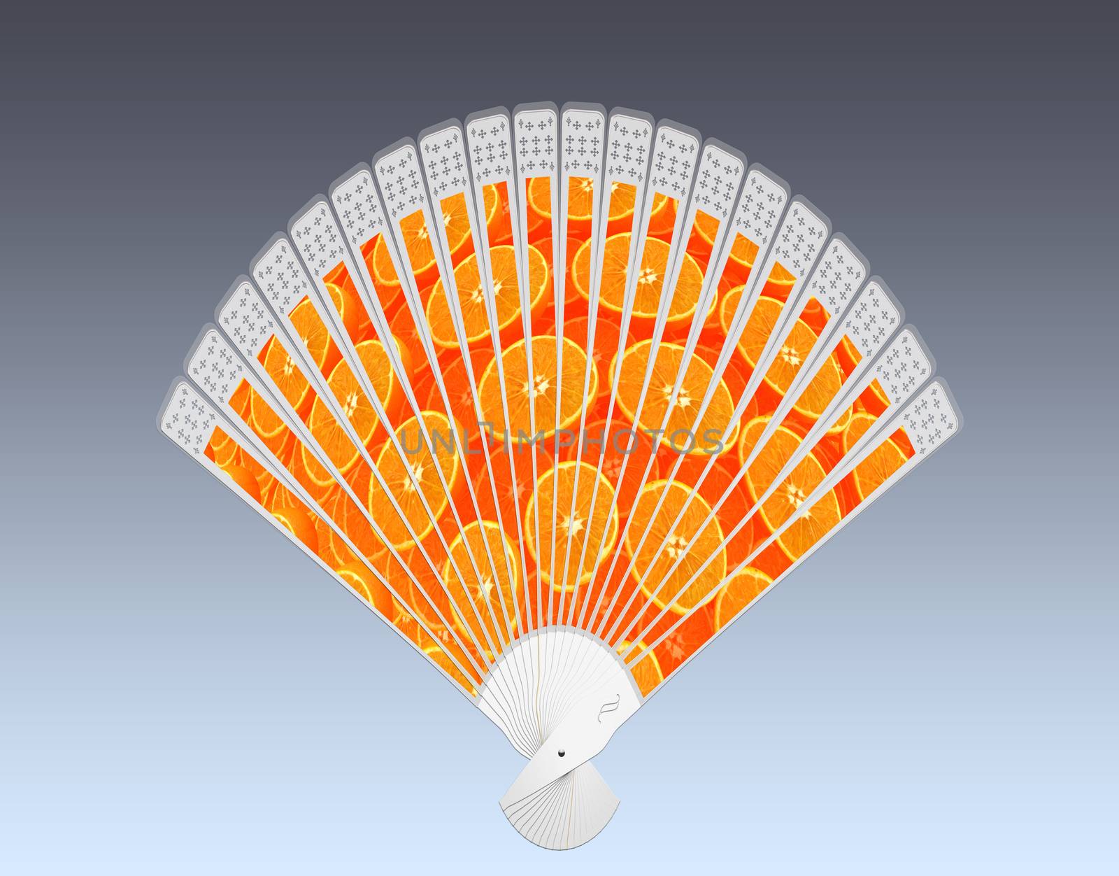 Colorful hand fan. Isolated on gray 