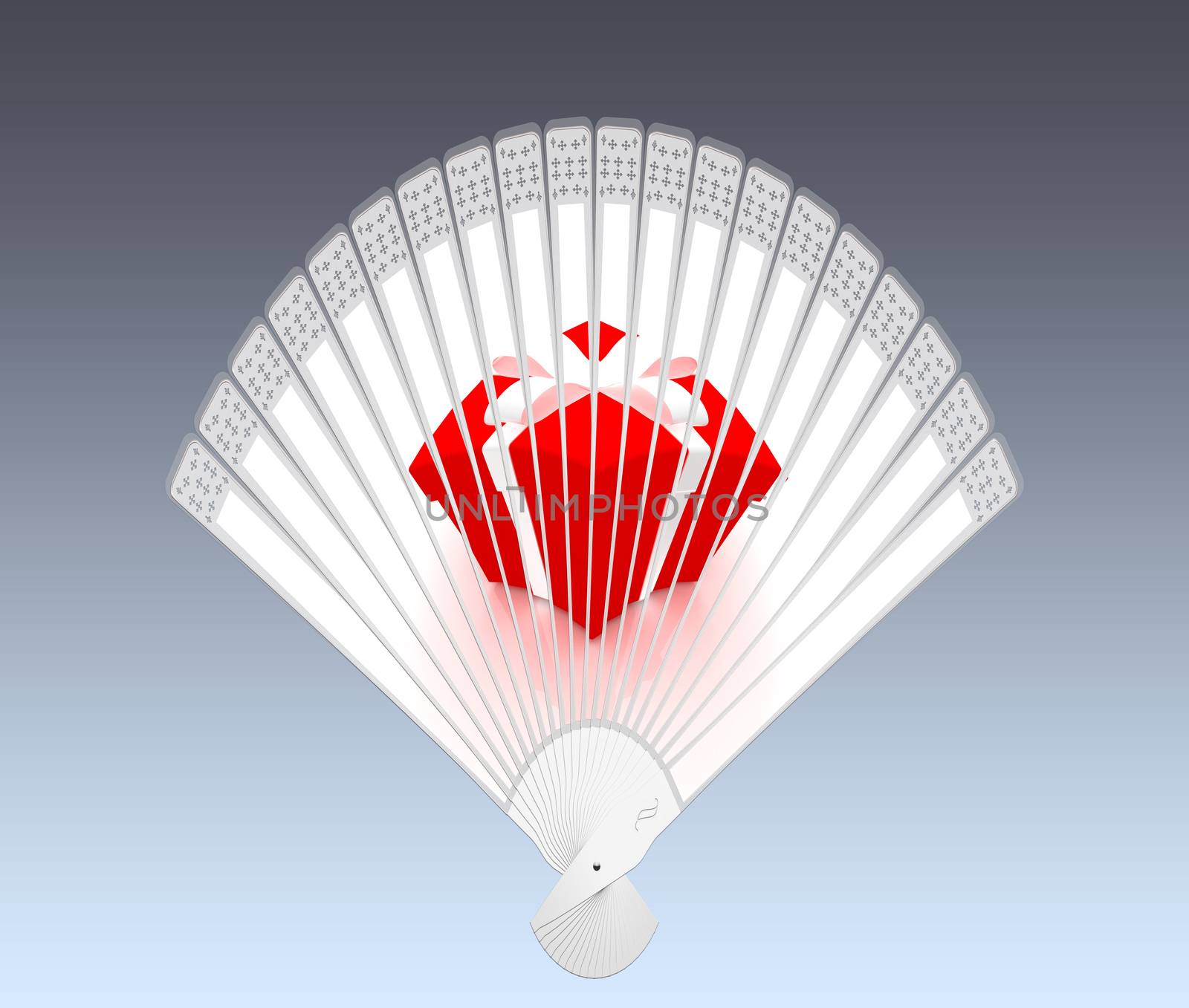 Colorful hand fan. Isolated on gray 