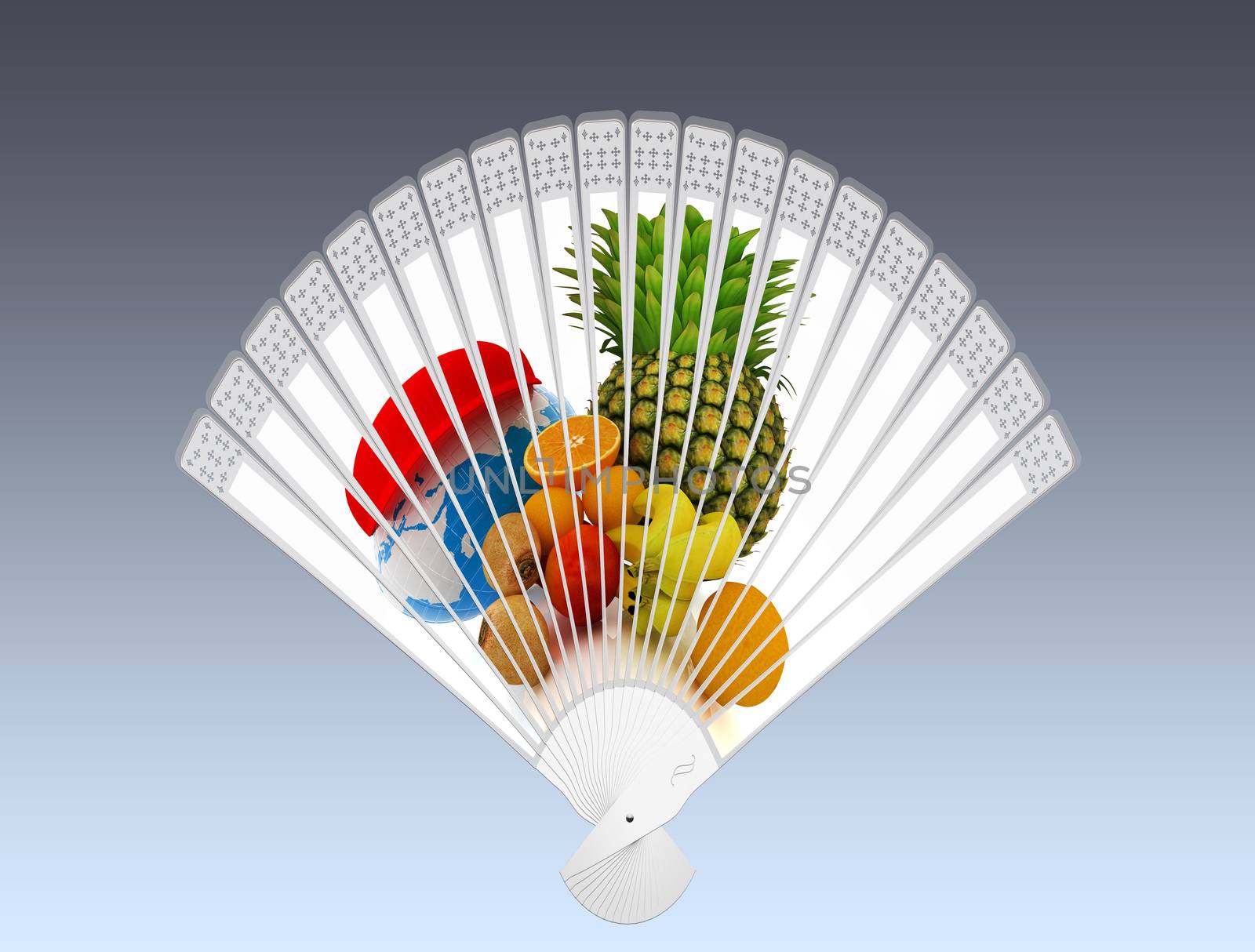 Colorful hand fan. Isolated on gray 