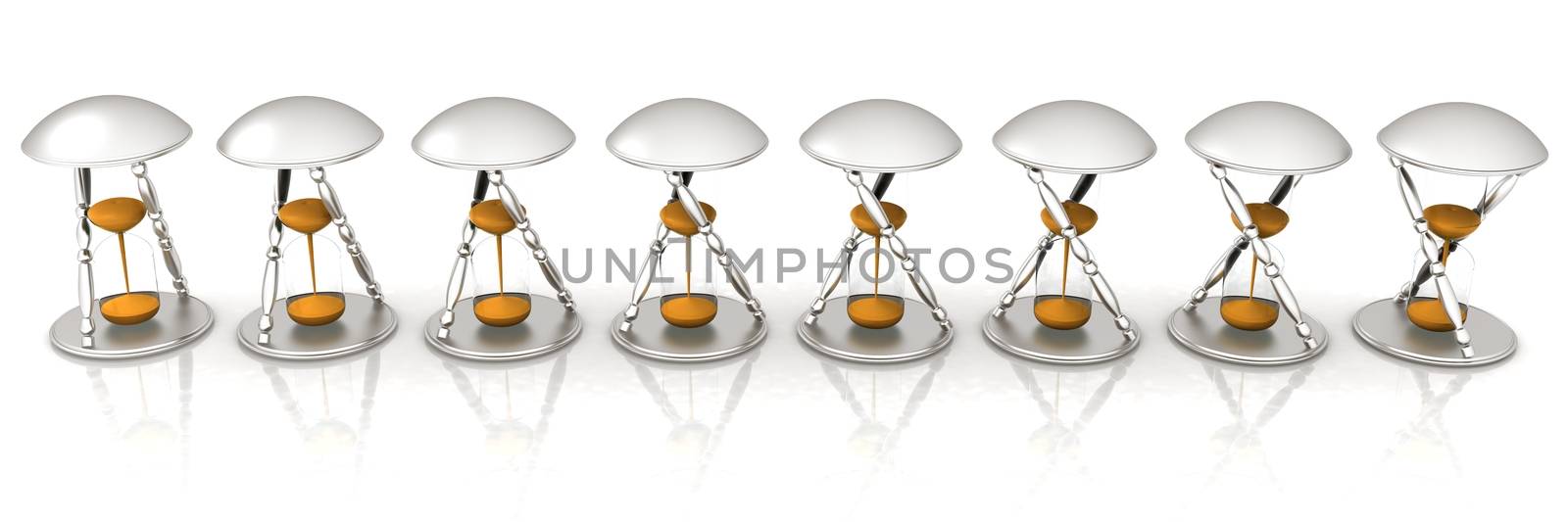 Set of transparent hourglass for animation isolated on white background. Sand clock icon 3d illustration. 