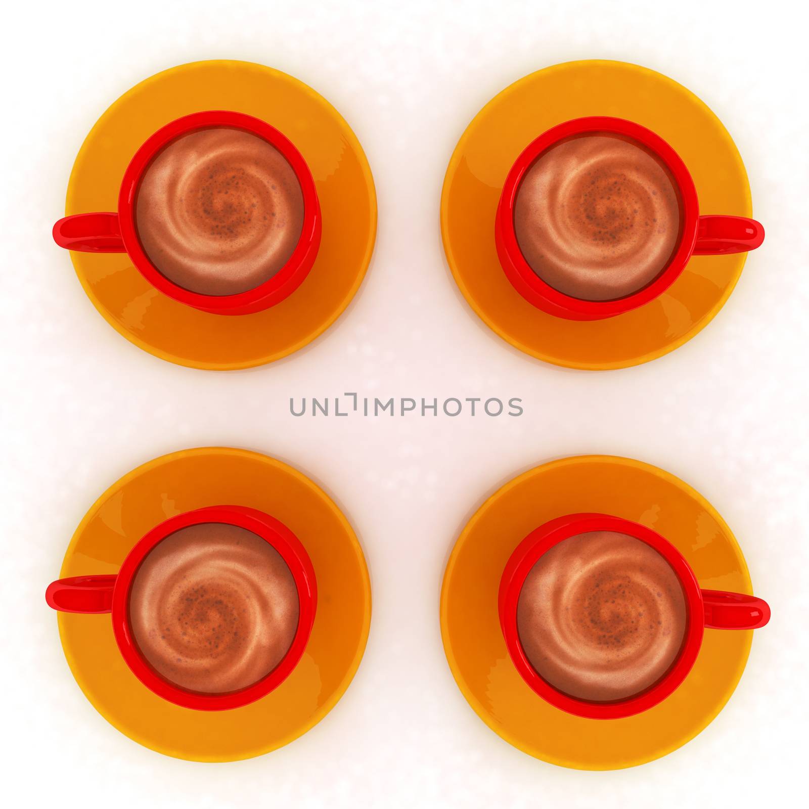 Coffee cups on saucer on a white background