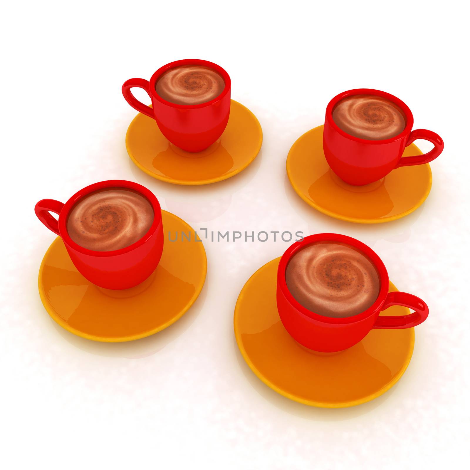 Coffee cups on saucer on a white background